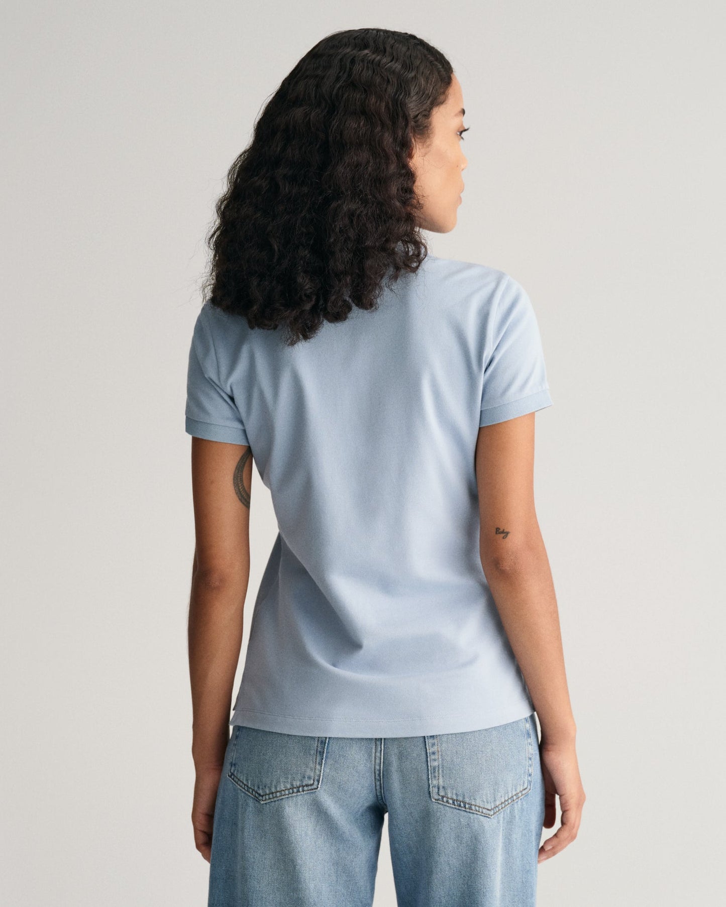 Women's Contrast Collared Piqué Polo Shirt - DOVE BLUE