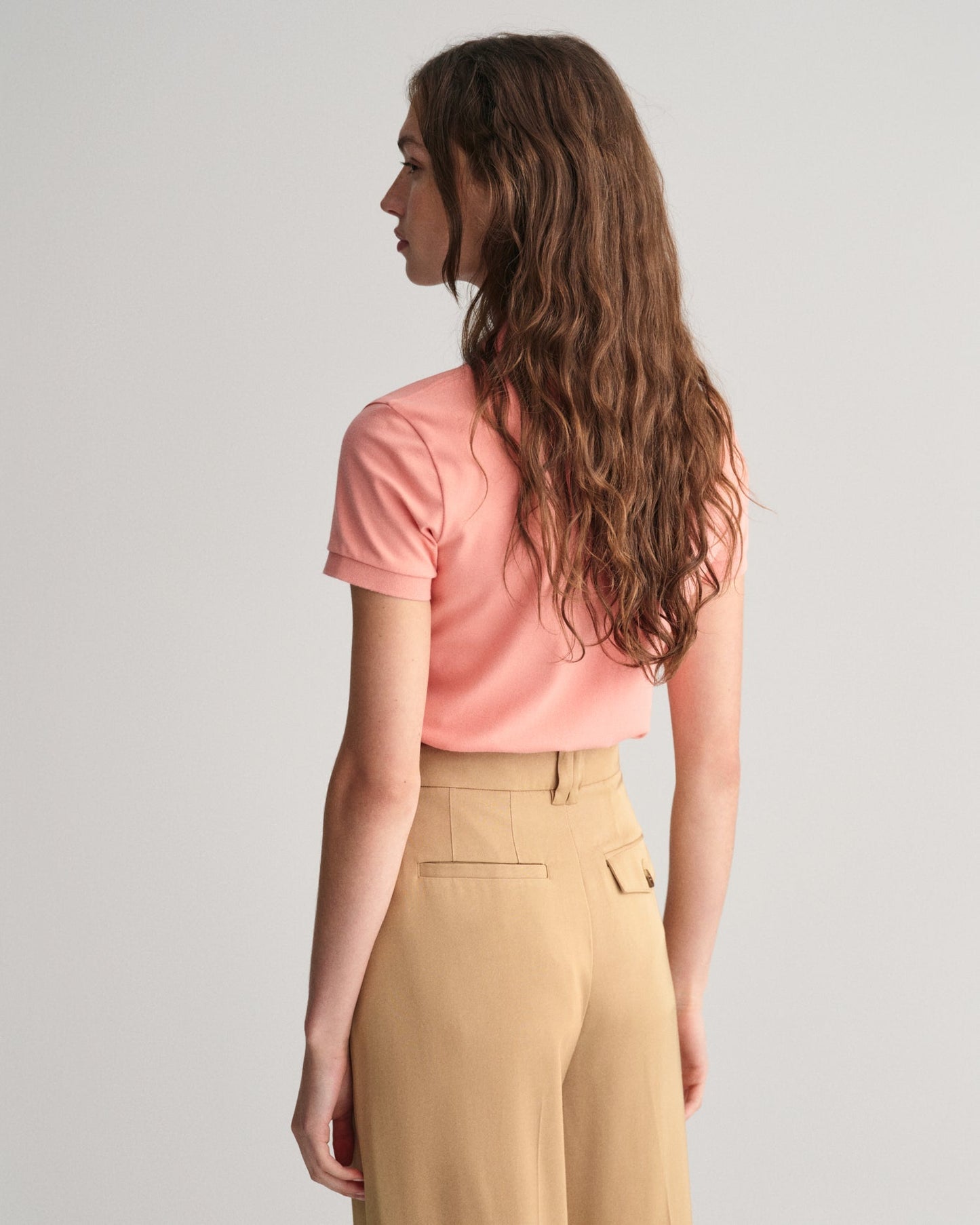 Women's Contrast Collared Piqué Polo Shirt - PEACHY PINK