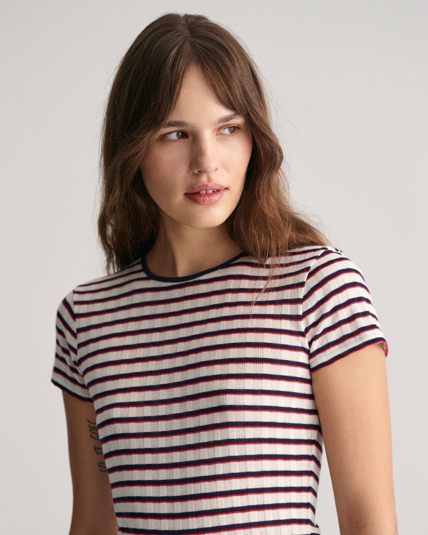 Women's Striped Ribbed T-Shirt - CLASSIC BLUE