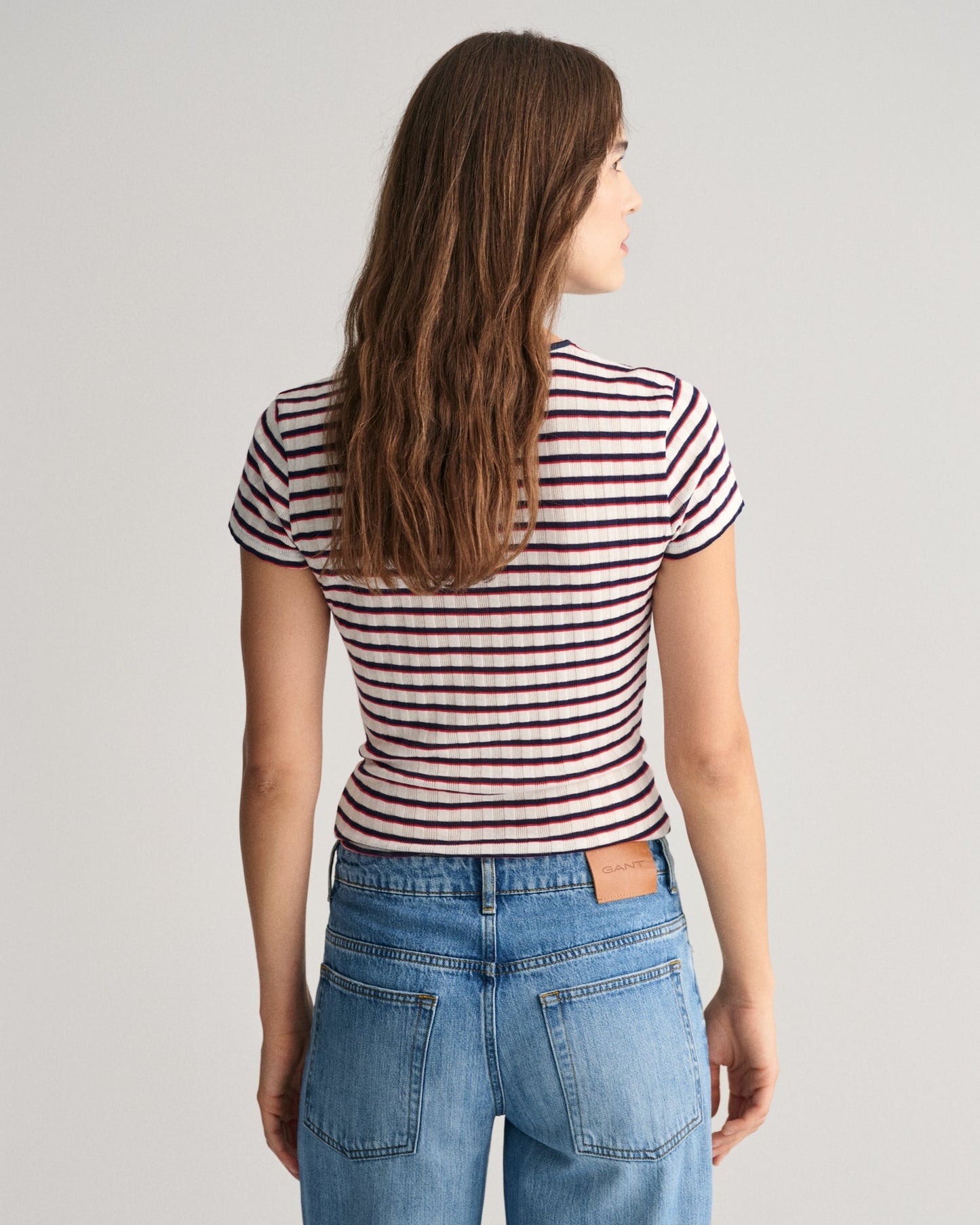 Women's Striped Ribbed T-Shirt - CLASSIC BLUE