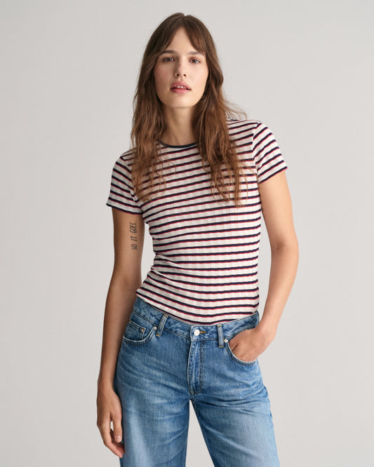 Women's Striped Ribbed T-Shirt - CLASSIC BLUE