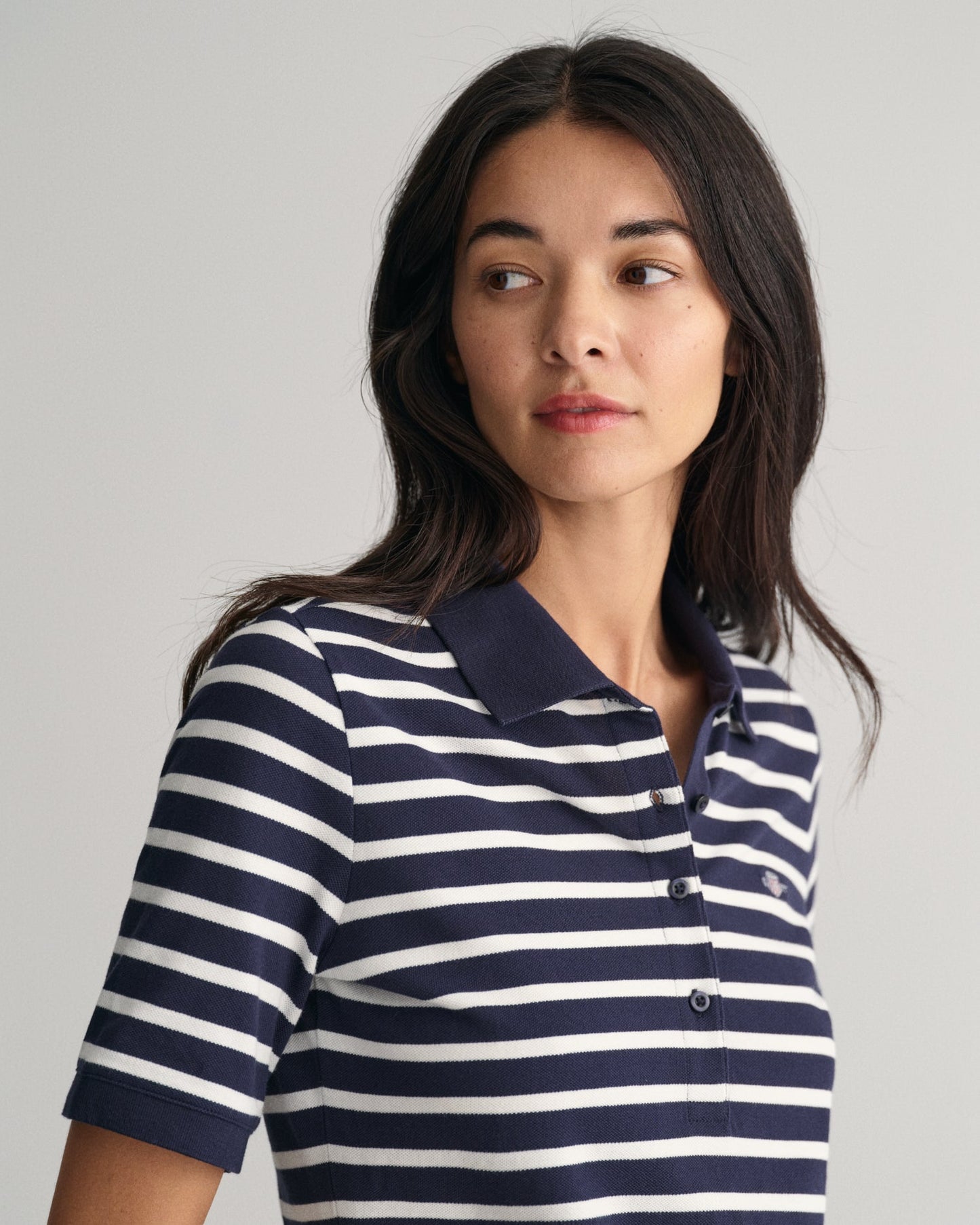 Women's Striped Shield Piqué Polo Shirt - EVENING BLUE