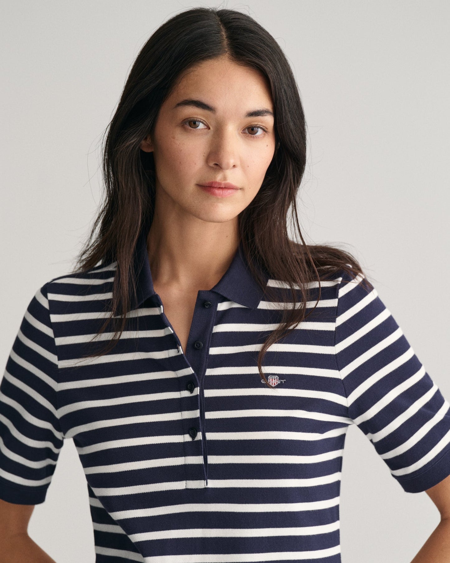 Women's Striped Shield Piqué Polo Dress - EVENING BLUE