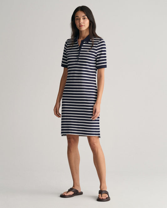 Women's Striped Shield Piqué Polo Dress - EVENING BLUE