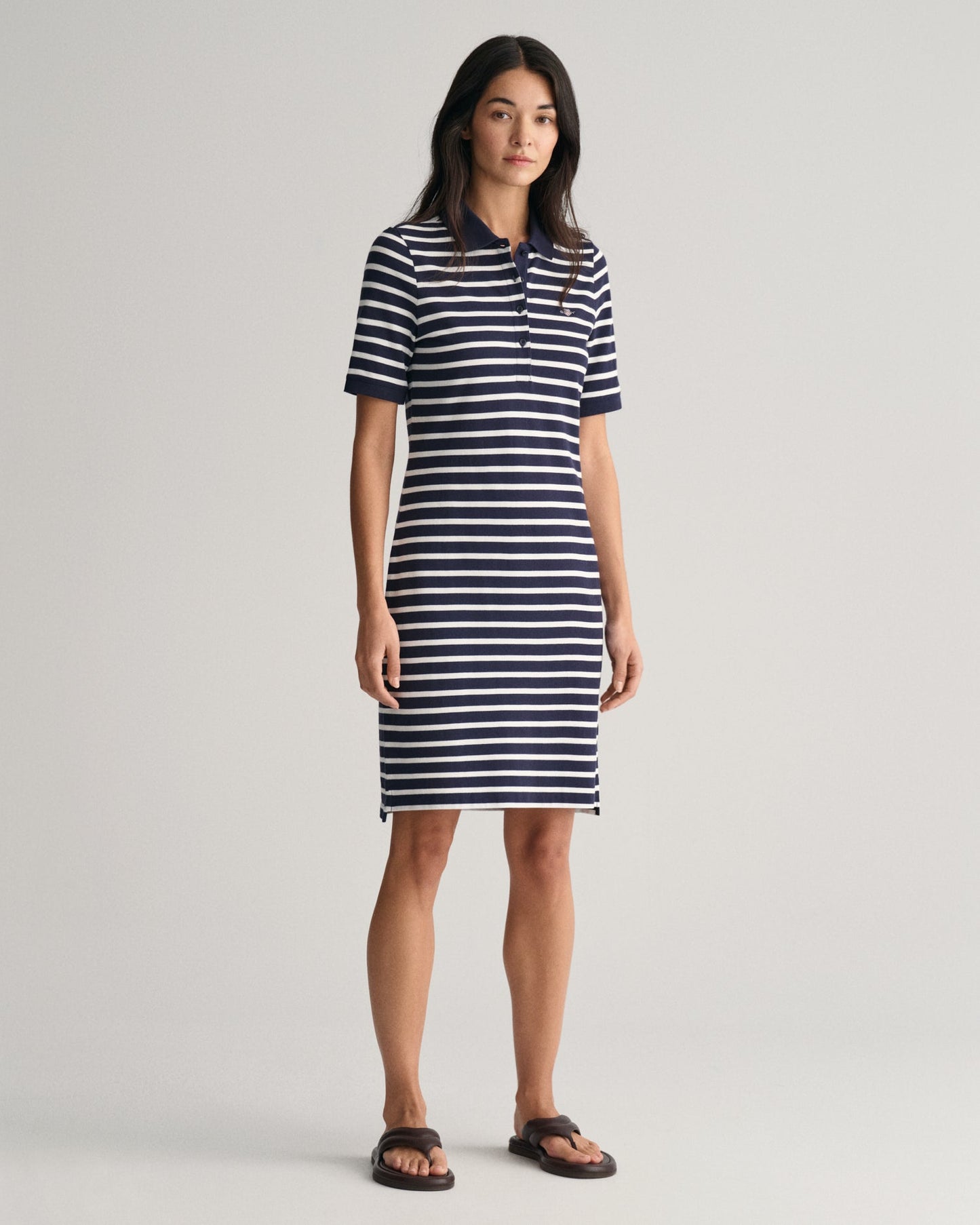 Women's Striped Shield Piqué Polo Dress - EVENING BLUE