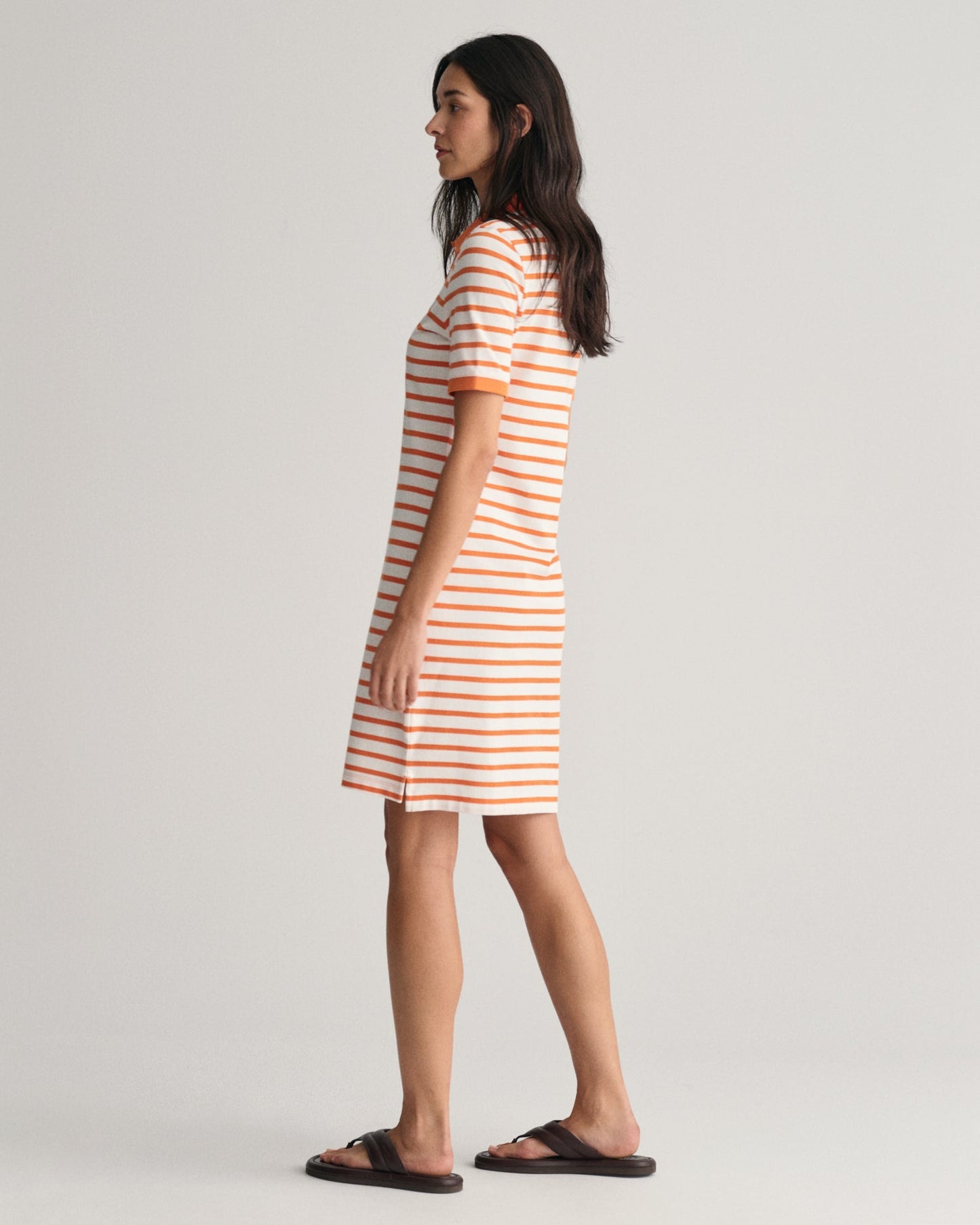 Women's Striped Shield Piqué Polo Dress - PUMPKIN ORANGE