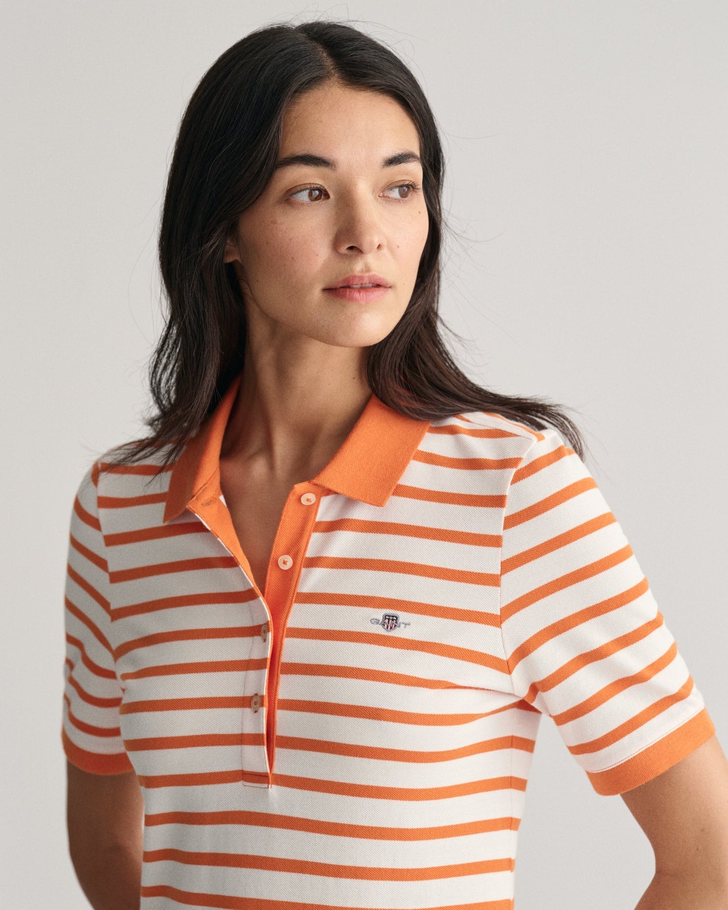 Women's Striped Shield Piqué Polo Dress - PUMPKIN ORANGE