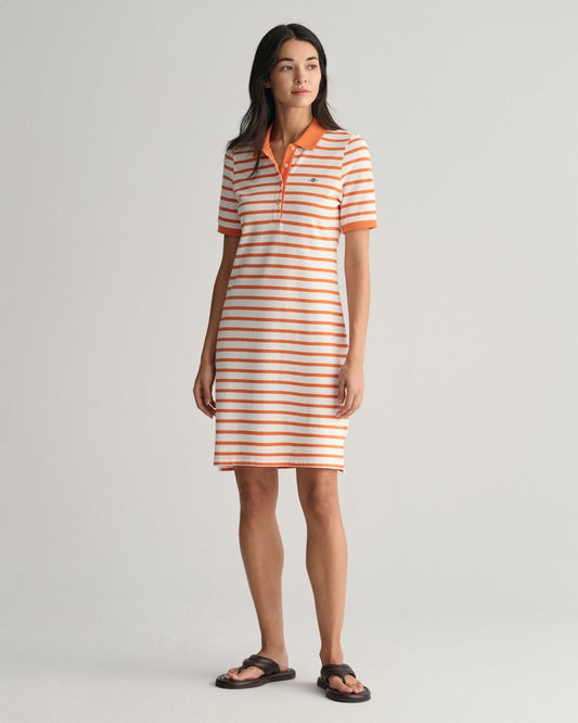 Women's Striped Shield Piqué Polo Dress - PUMPKIN ORANGE