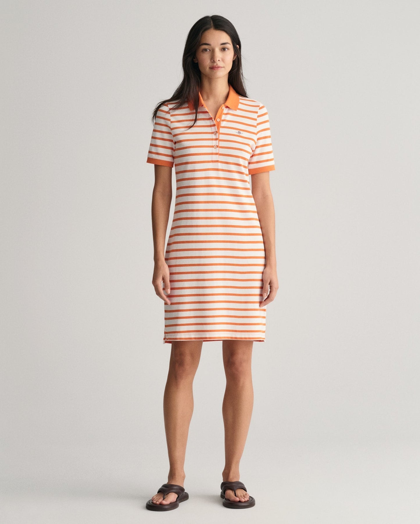 Women's Striped Shield Piqué Polo Dress - PUMPKIN ORANGE