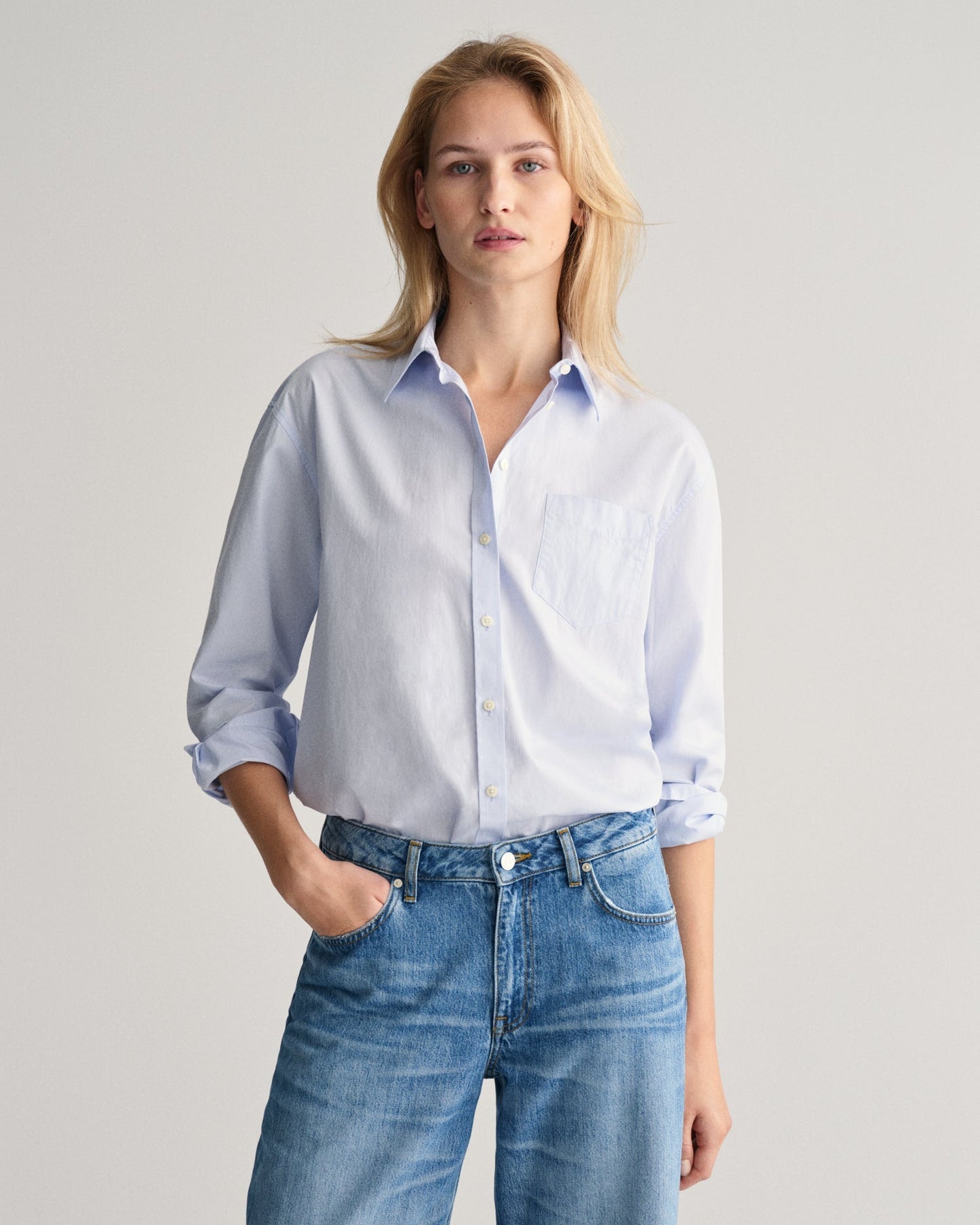 Women's Relaxed Fit Poplin Shirt - LIGHT BLUE