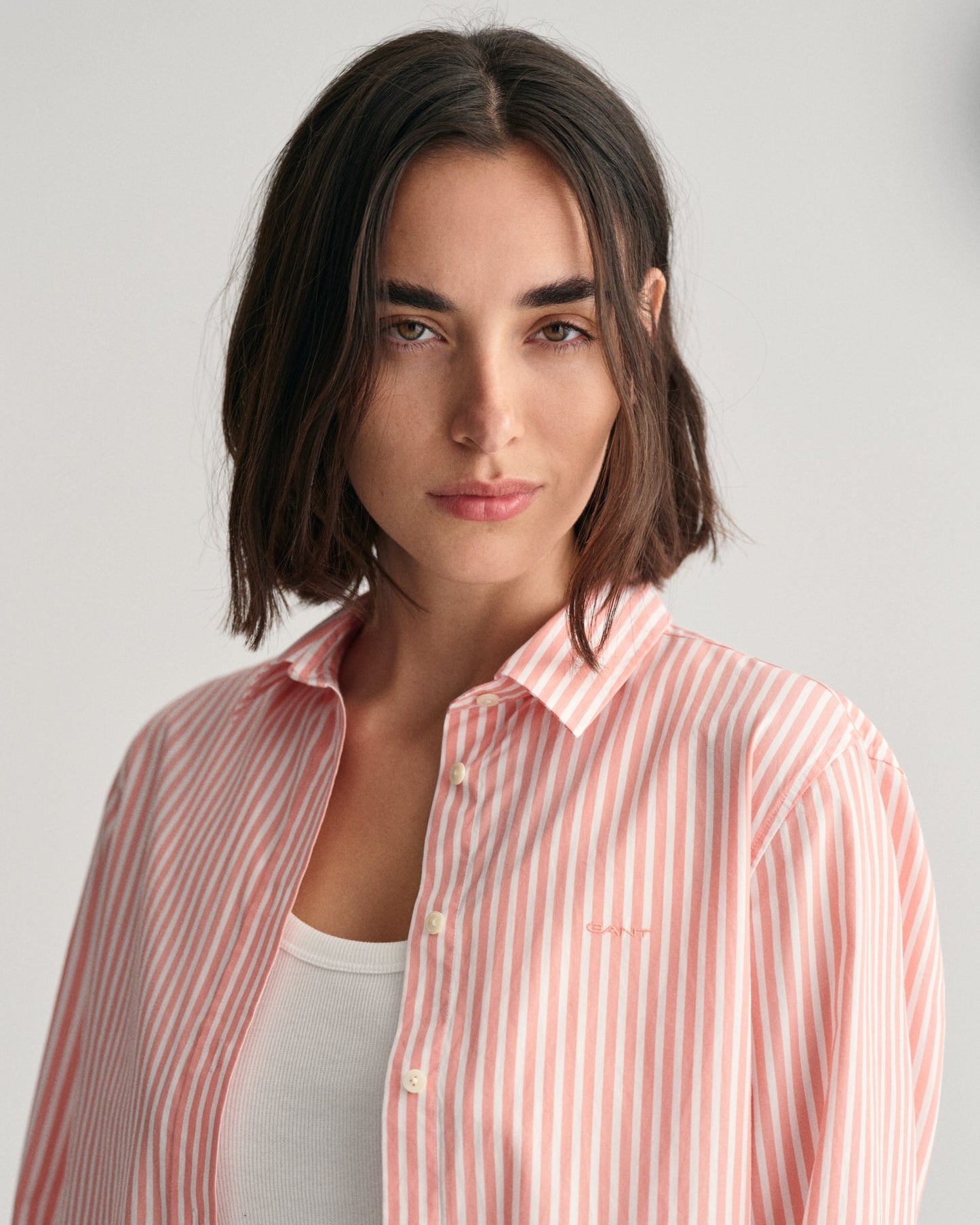 Women's Regular Fit Striped Poplin Shirt - PEACHY PINK