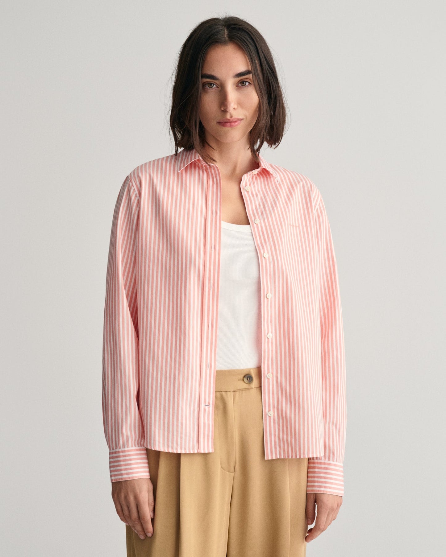 Women's Regular Fit Striped Poplin Shirt - PEACHY PINK