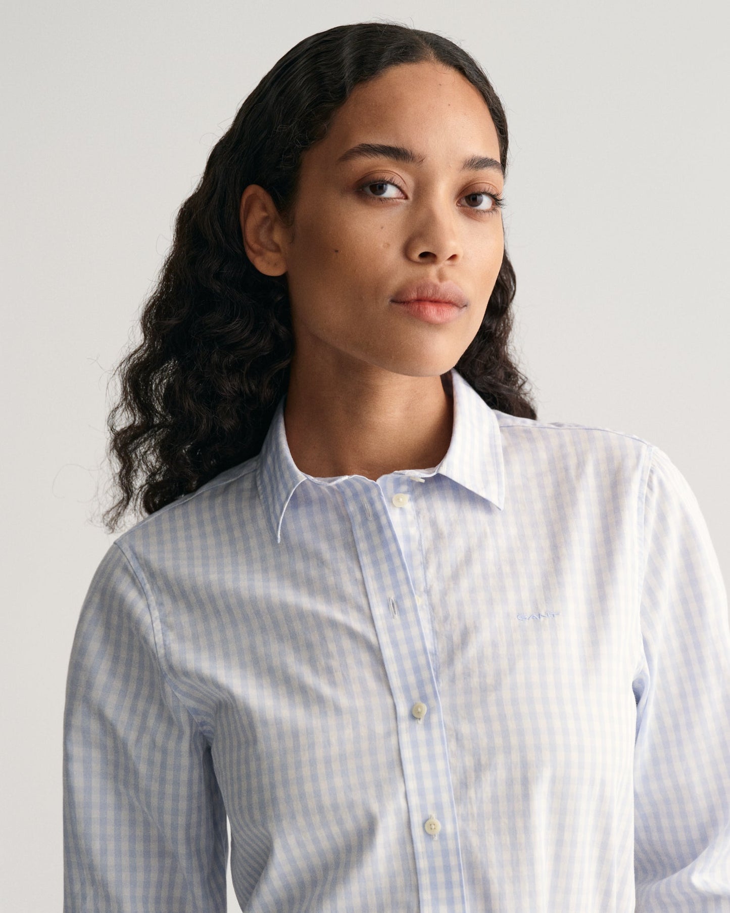 Women's Regular Fit Gingham Poplin Shirt - LIGHT BLUE