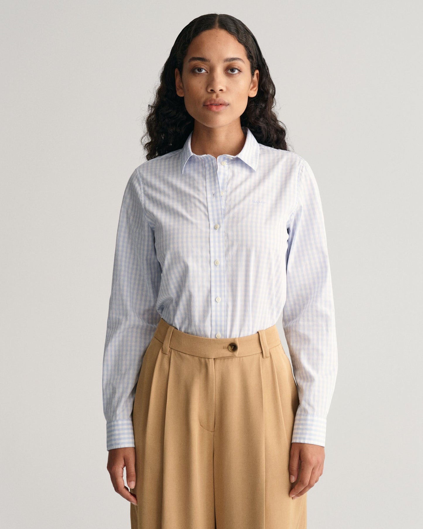 Women's Regular Fit Gingham Poplin Shirt - LIGHT BLUE