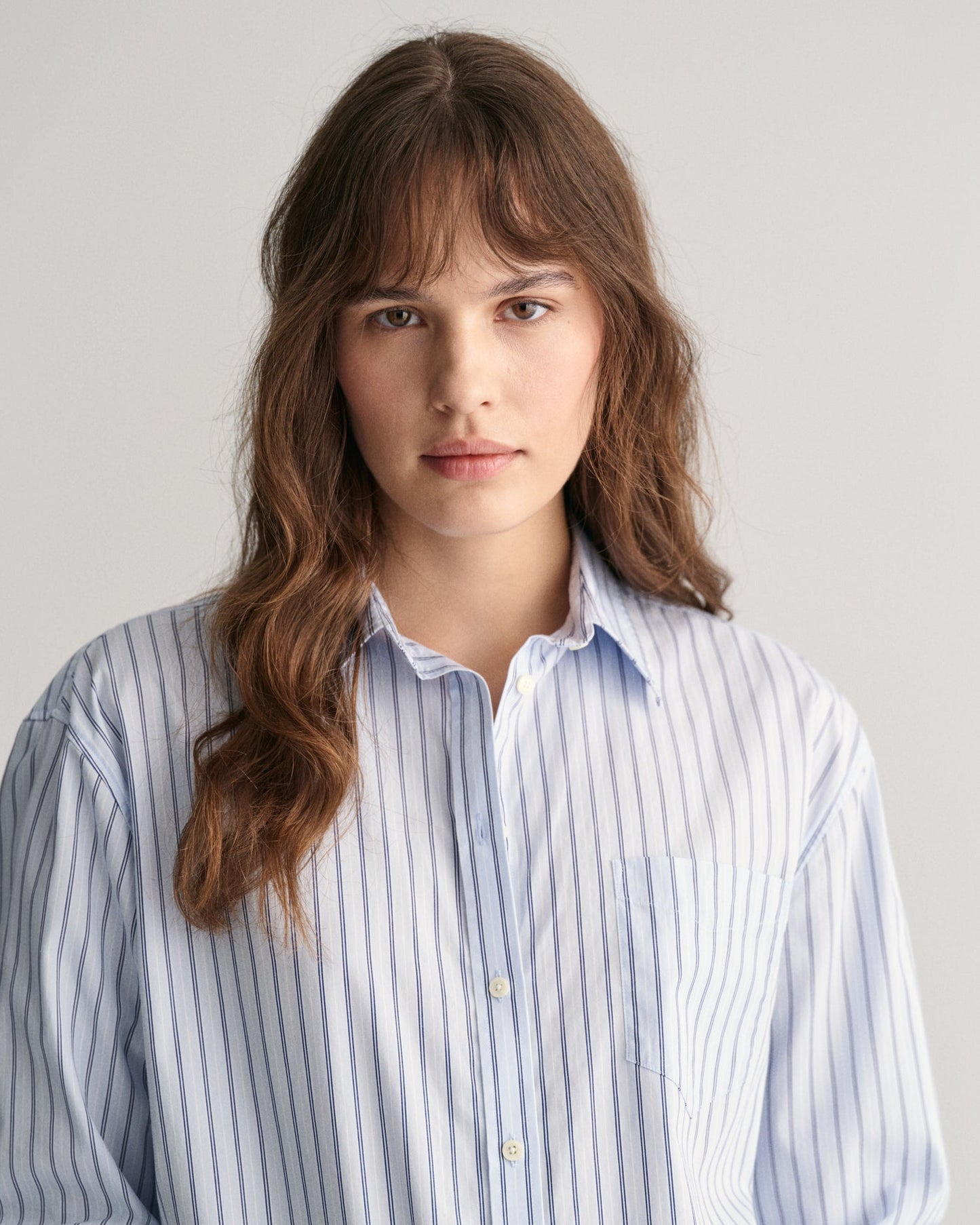 Women's Relaxed Fit Striped Poplin Shirt - COLLEGE BLUE