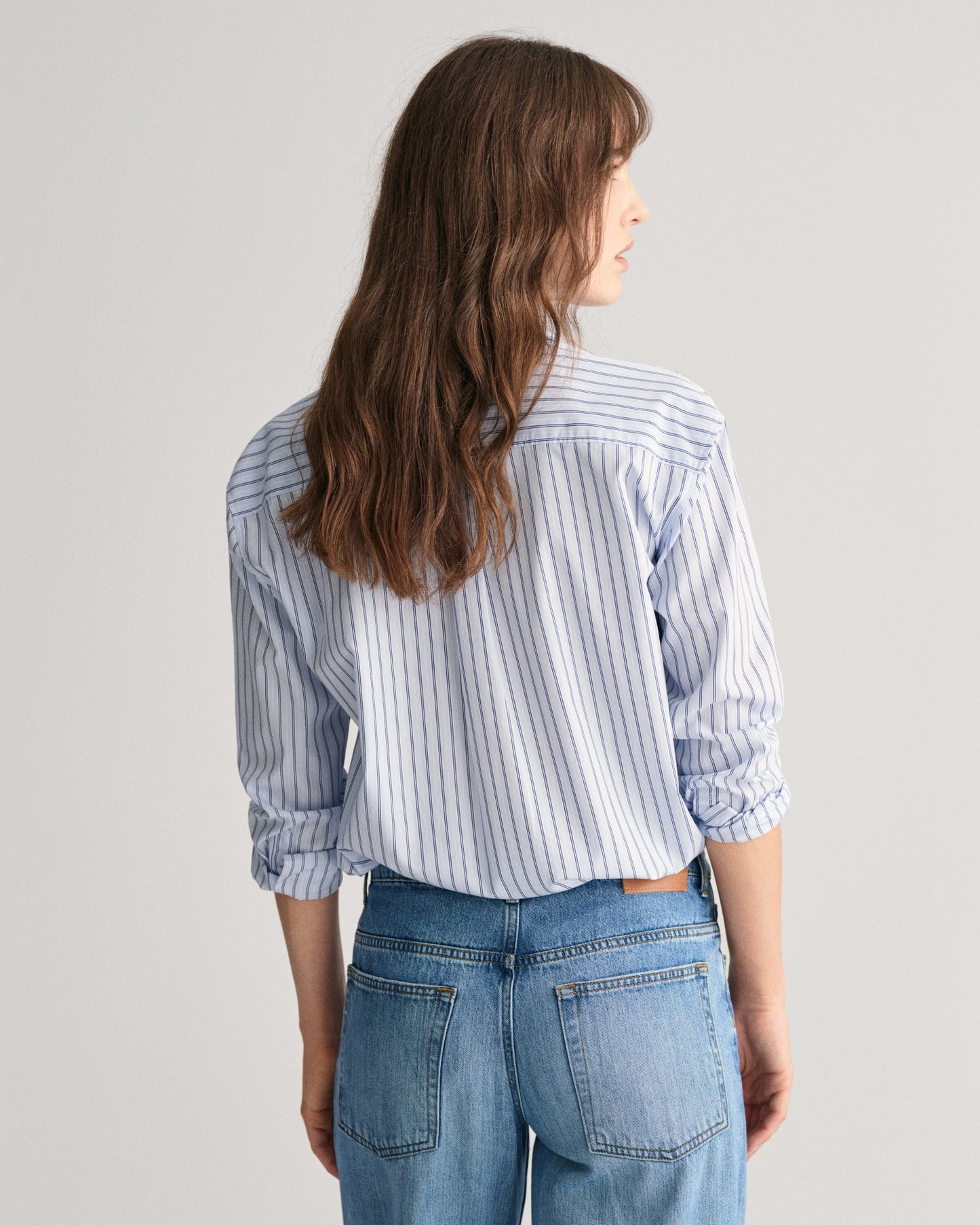 Women's Relaxed Fit Striped Poplin Shirt - COLLEGE BLUE