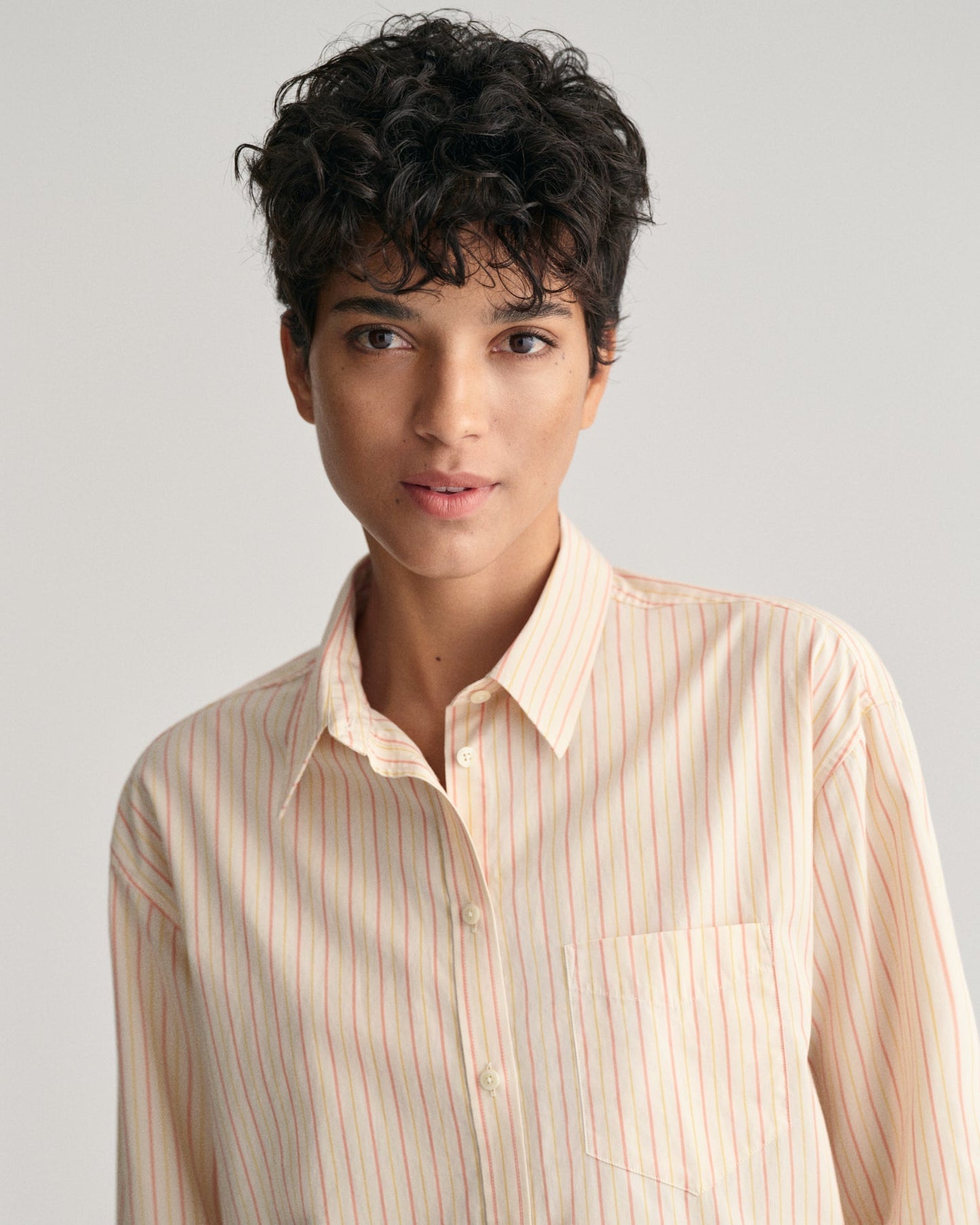 Women's Relaxed Fit Striped Poplin Shirt - PEACHY PINK