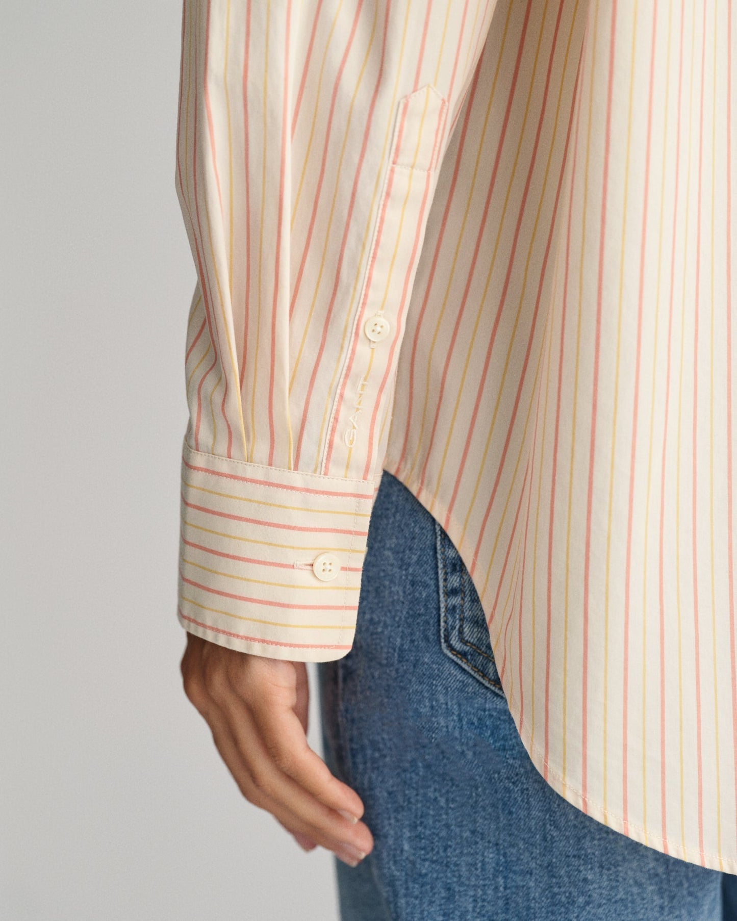 Women's Relaxed Fit Striped Poplin Shirt - PEACHY PINK