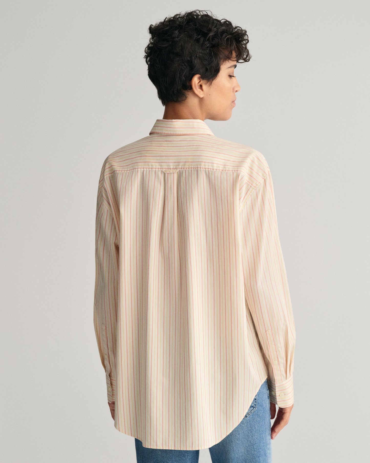 Women's Relaxed Fit Striped Poplin Shirt - PEACHY PINK