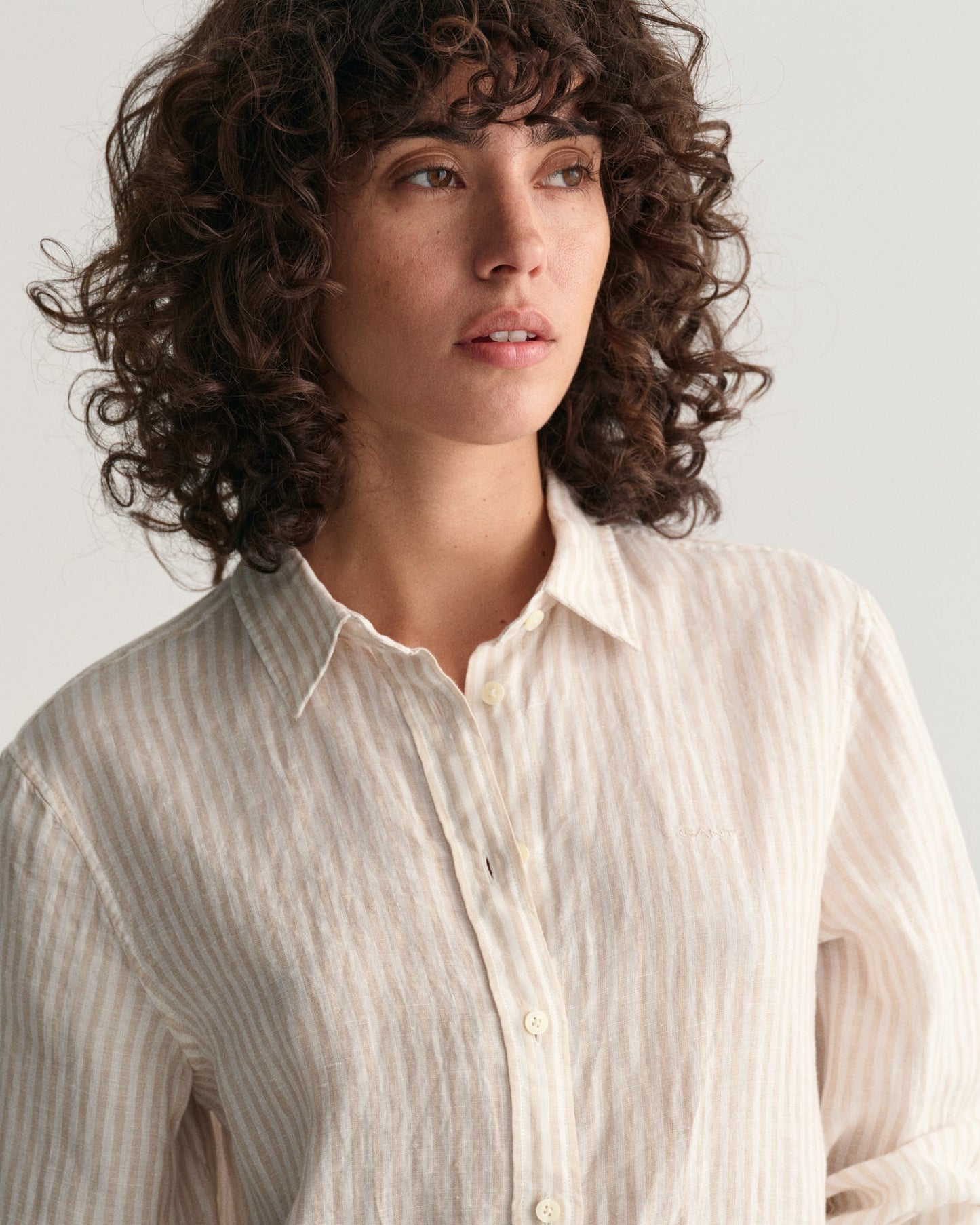 Women's Regular Fit Striped Linen Shirt - DRY SAND