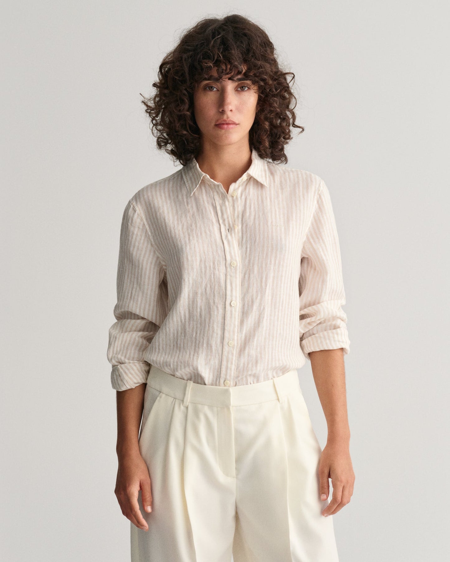 Women's Regular Fit Striped Linen Shirt - DRY SAND