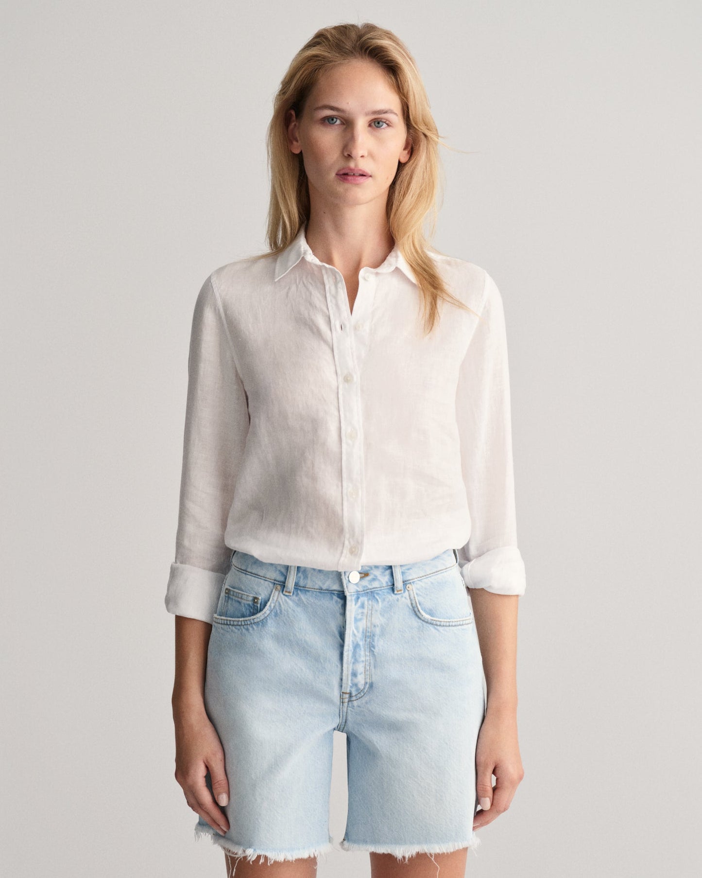 Women's Regular Fit Linen Chambray Shirt - WHITE