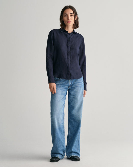 Women's Regular Fit Linen Chambray Shirt - EVENING BLUE