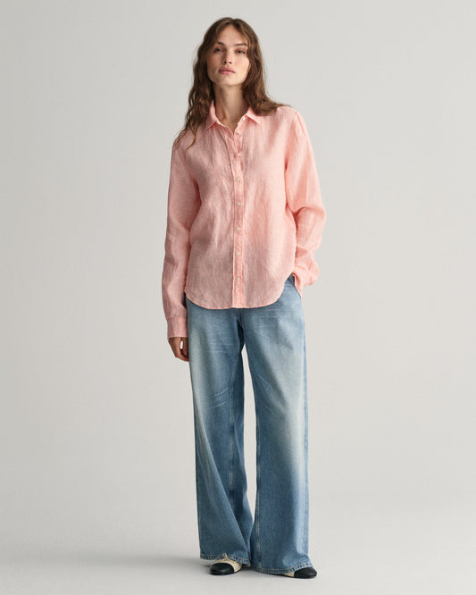 Women's Regular Fit Linen Chambray Shirt - PEACHY PINK