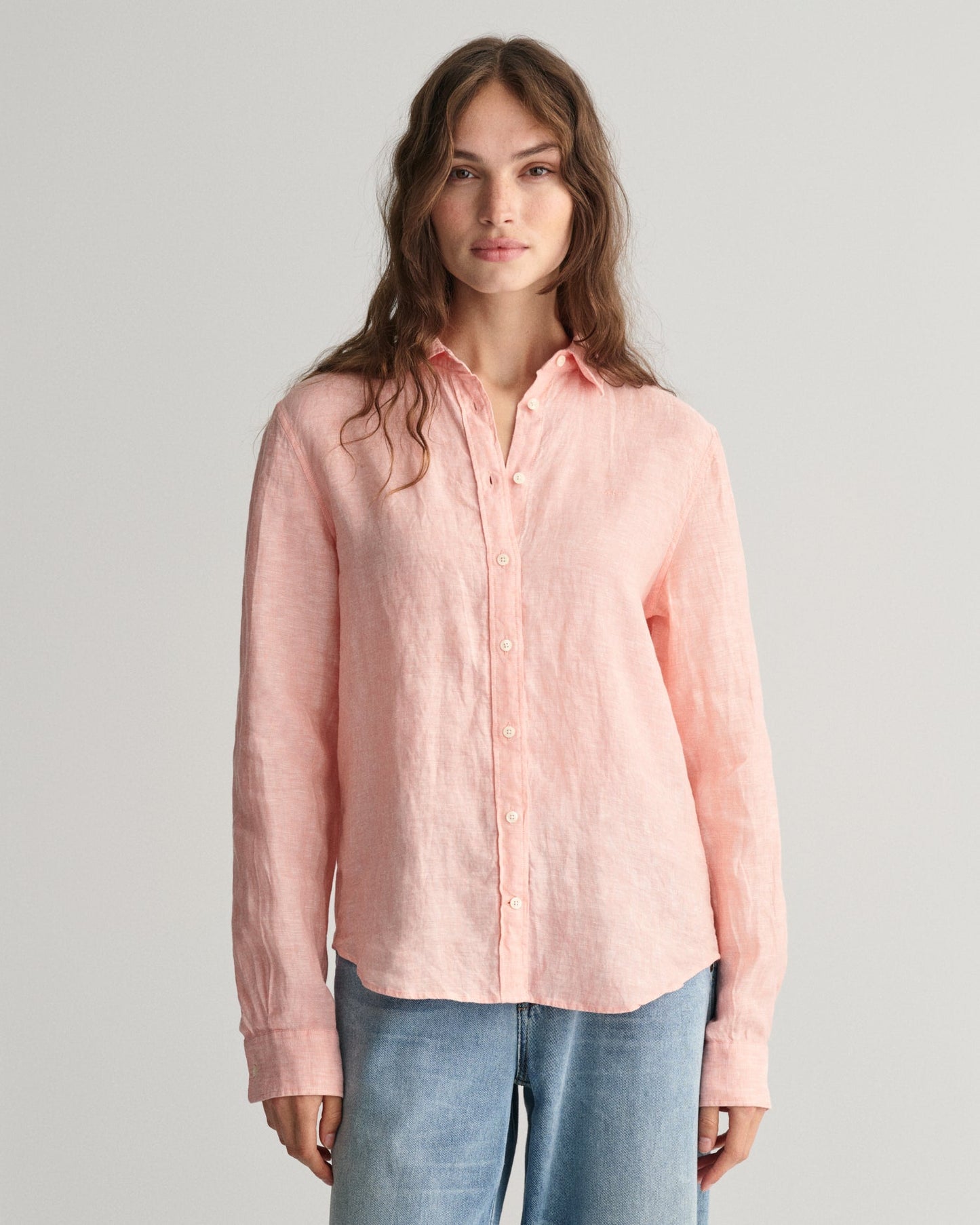 Women's Regular Fit Linen Chambray Shirt - PEACHY PINK