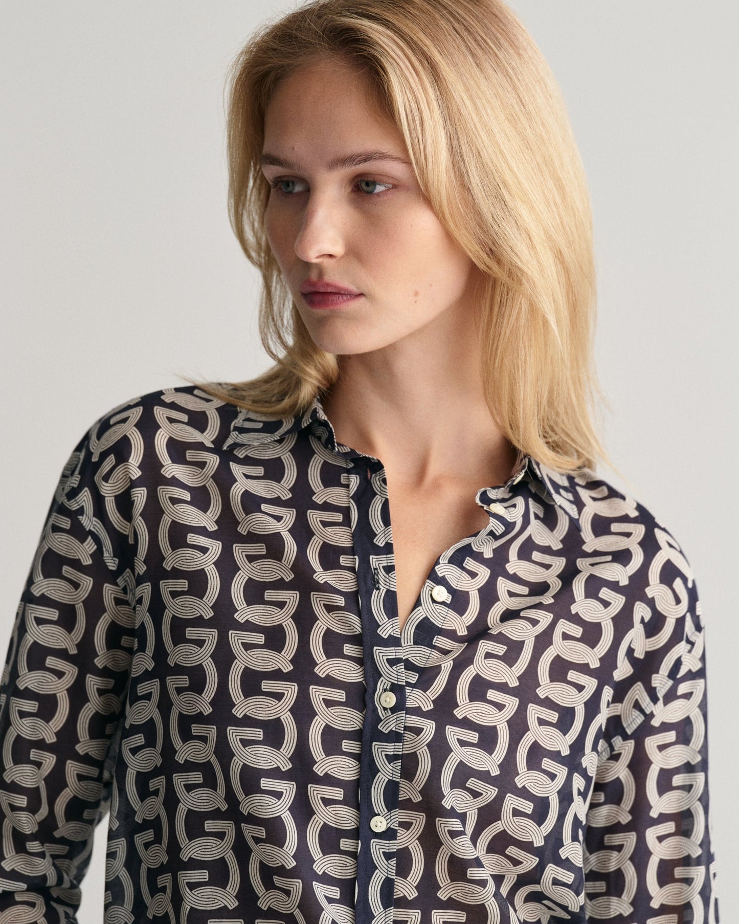 Women's Relaxed Fit G Patterned Cotton Silk Shirt - EVENING BLUE