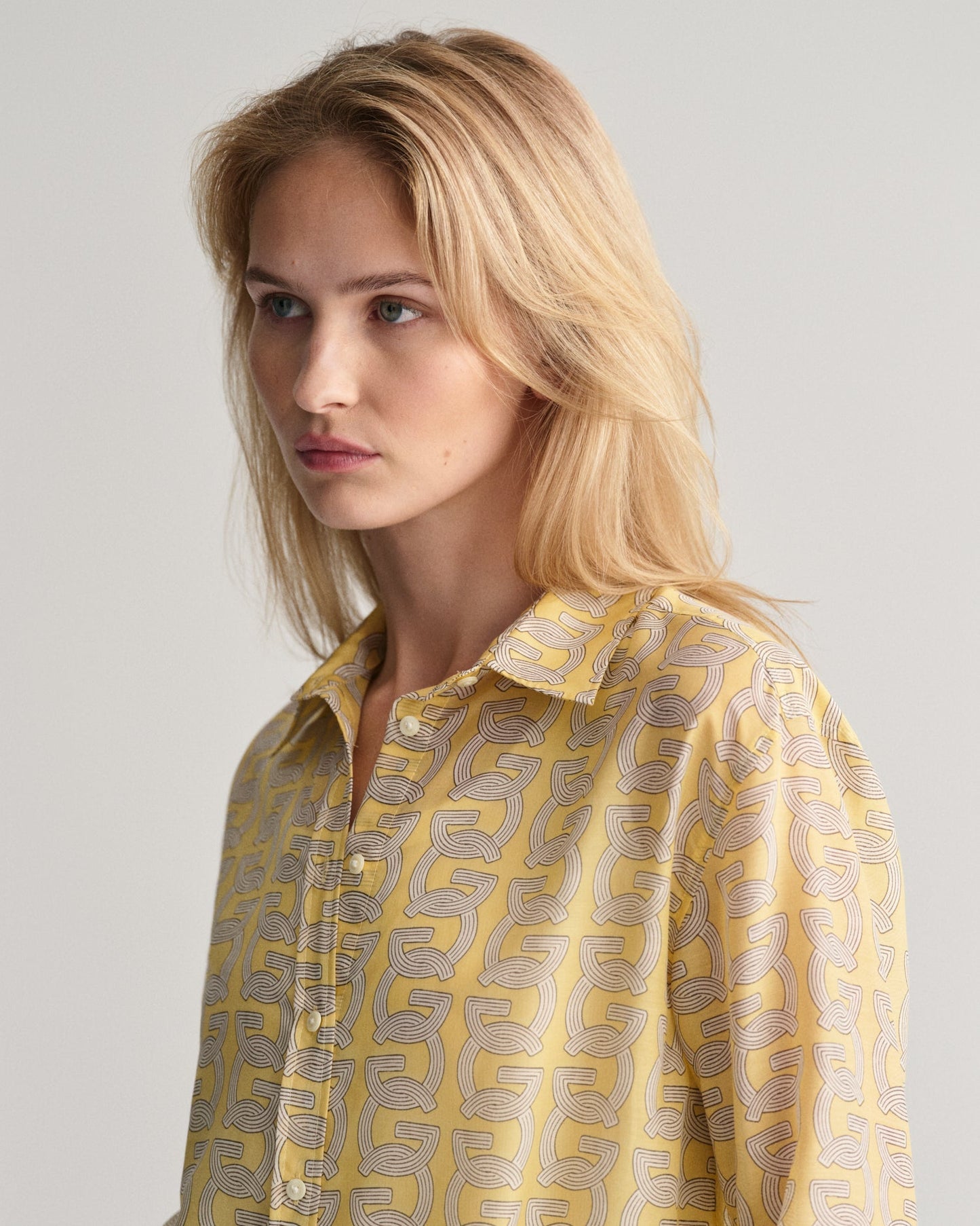 Women's Relaxed Fit G Patterned Cotton Silk Shirt - DUSTY YELLOW