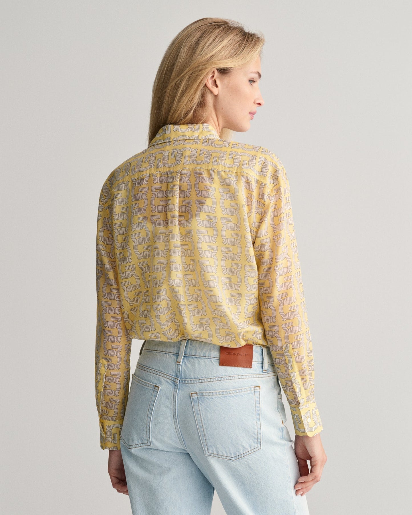 Women's Relaxed Fit G Patterned Cotton Silk Shirt - DUSTY YELLOW