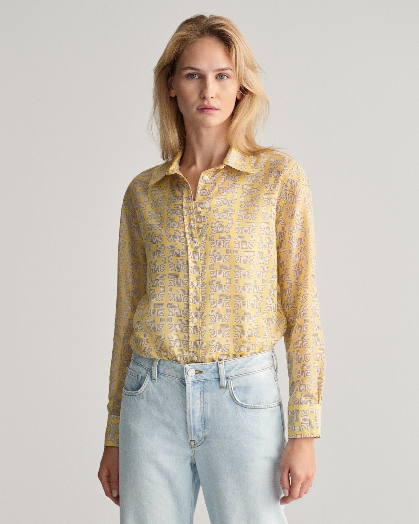 Women's Relaxed Fit G Patterned Cotton Silk Shirt - DUSTY YELLOW