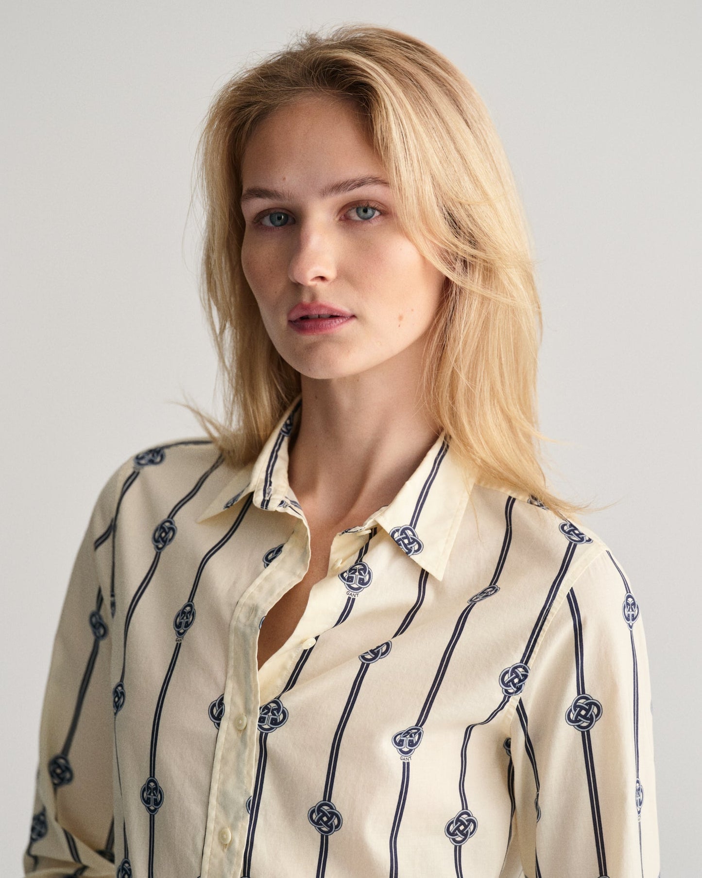 Women's Regular Fit Monogram Striped Cotton Voile Shirt - CLASSIC BLUE