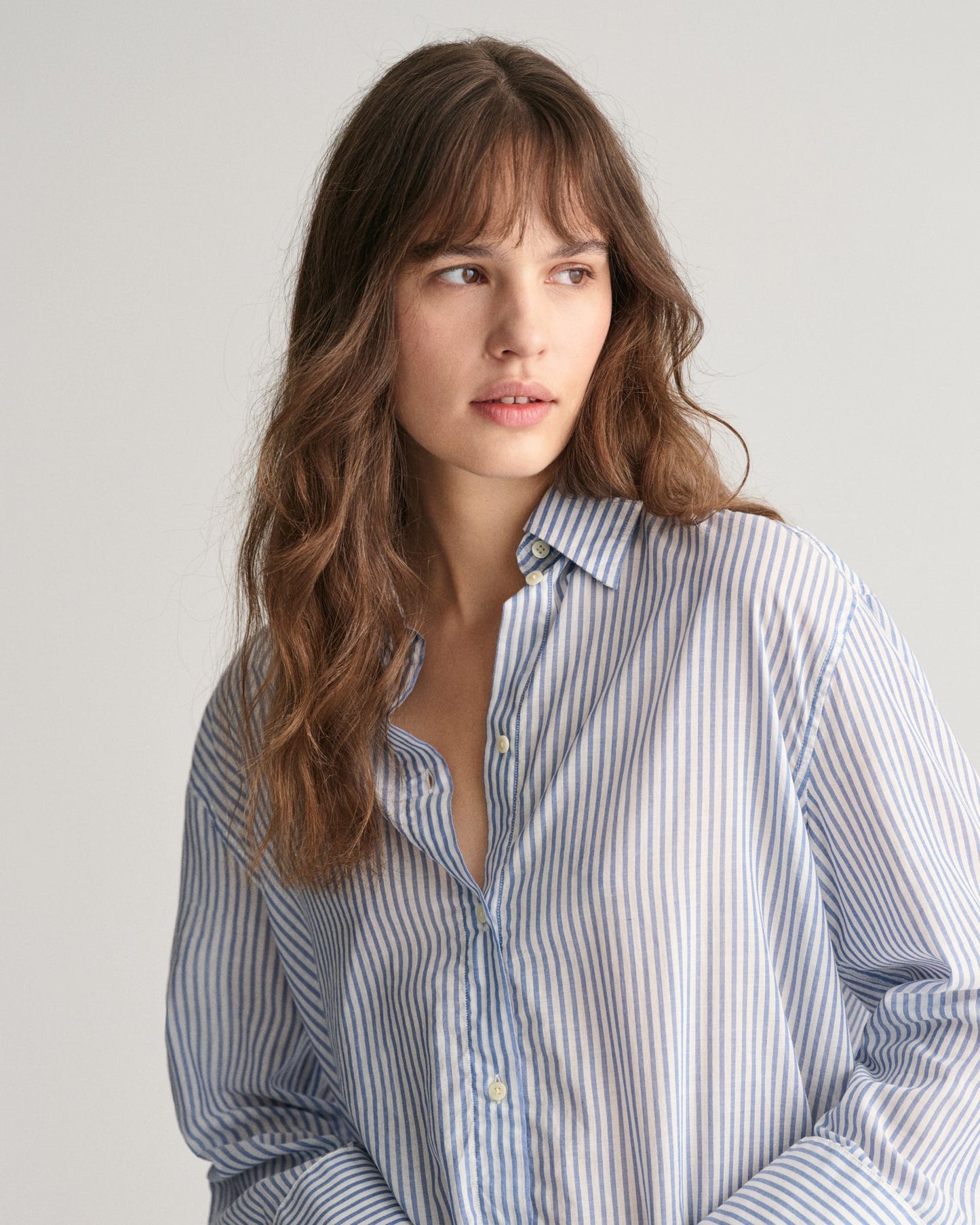 Women's Relaxed Fit Wide Cuff Striped Shirt - RICH BLUE