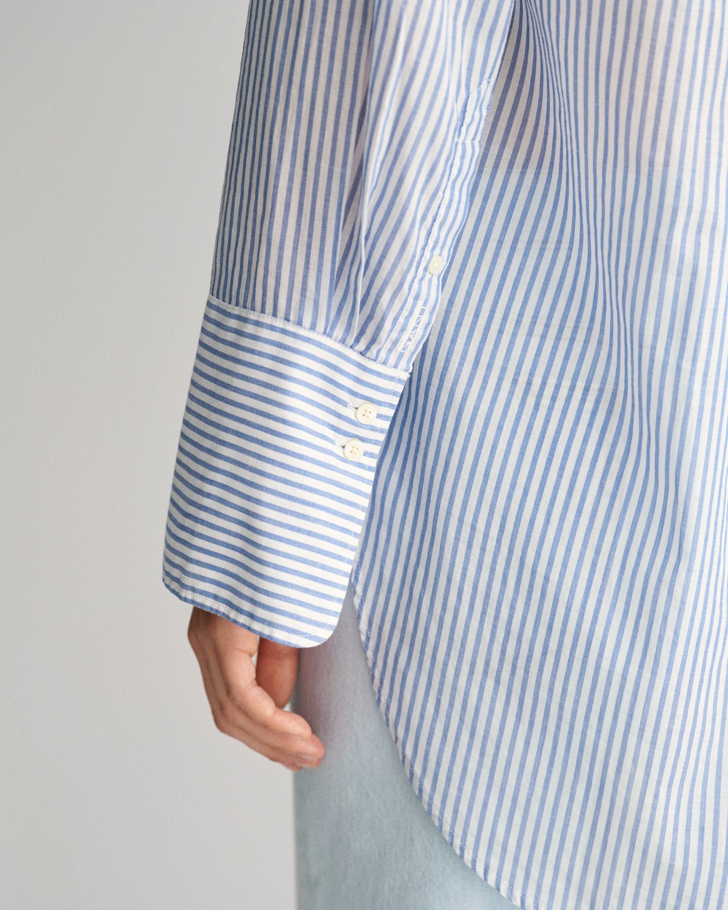 Women's Relaxed Fit Wide Cuff Striped Shirt - RICH BLUE