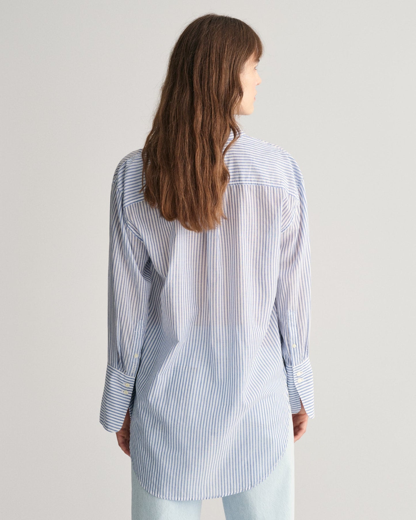 Women's Relaxed Fit Wide Cuff Striped Shirt - RICH BLUE