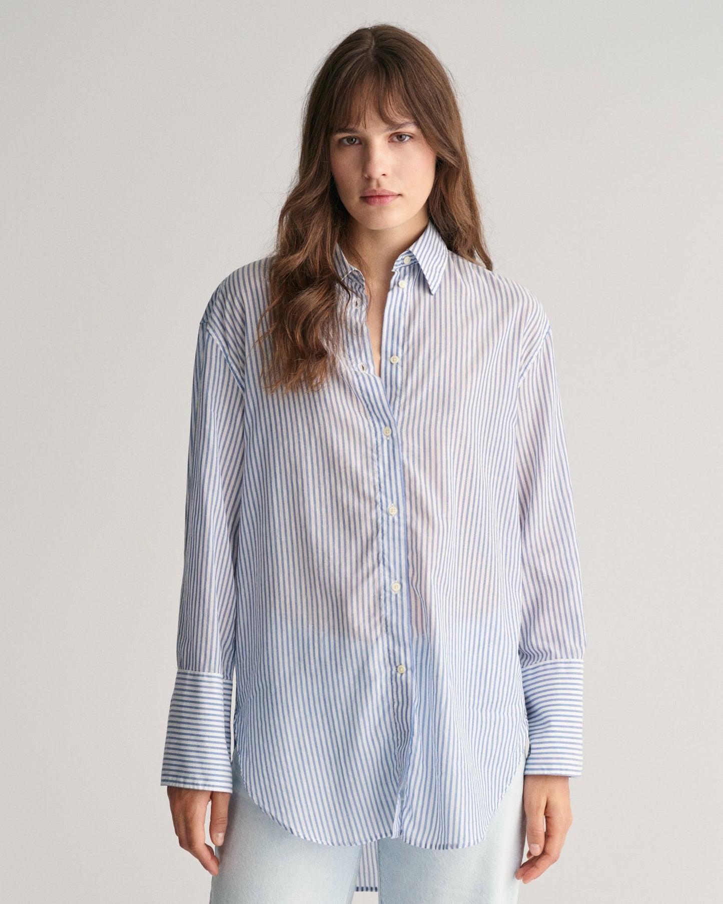 Women's Relaxed Fit Wide Cuff Striped Shirt - RICH BLUE