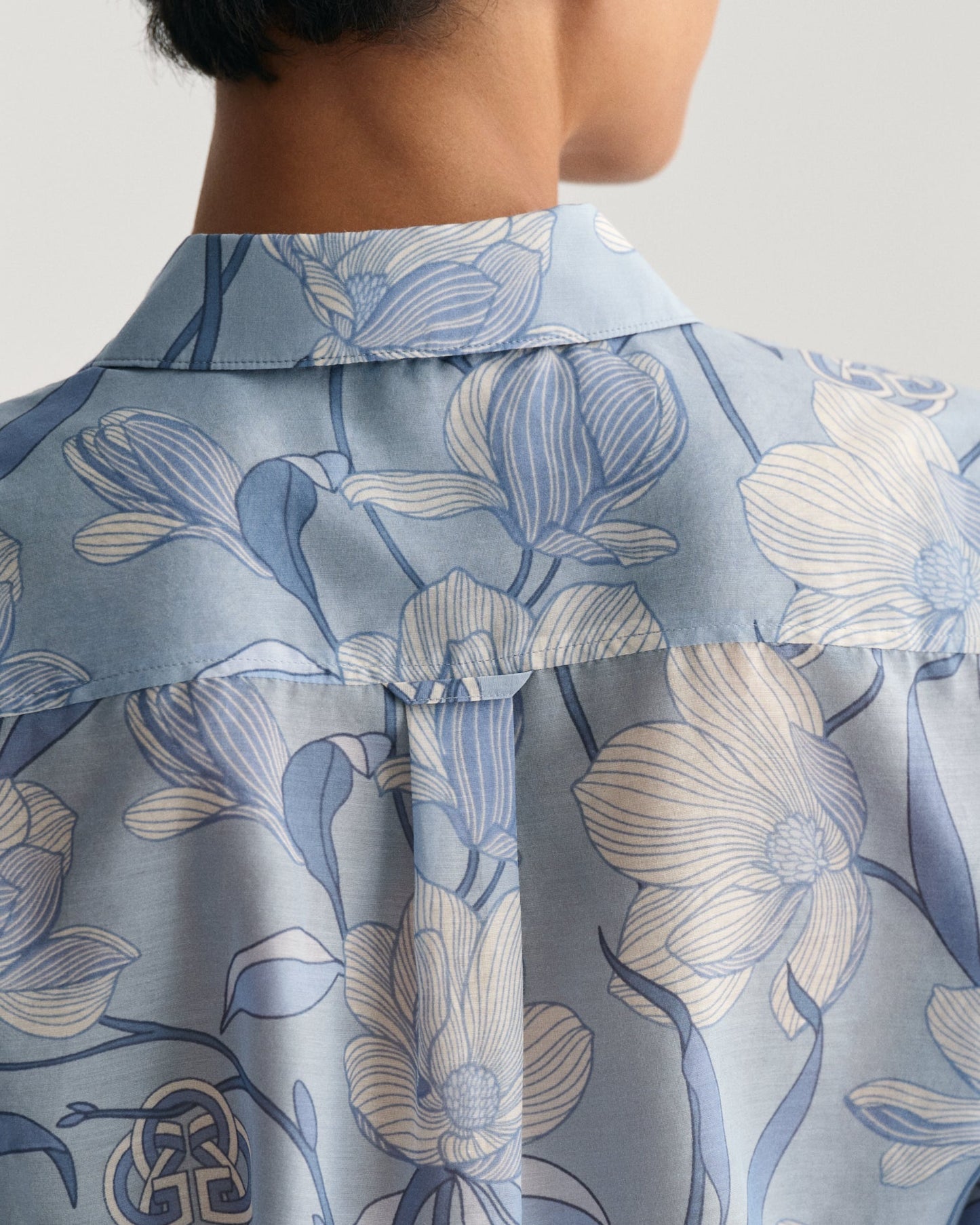 Women's Regular Fit Magnolia Print Cotton Silk Shirt - DOVE BLUE