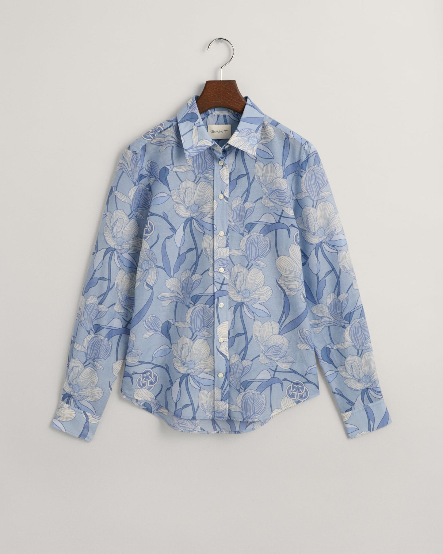 Women's Regular Fit Magnolia Print Cotton Silk Shirt - DOVE BLUE