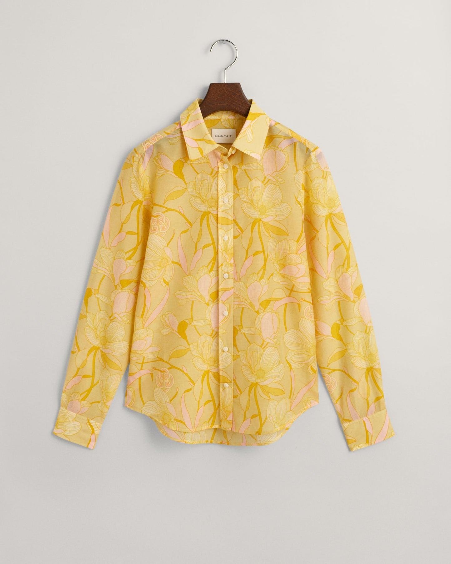 Women's Regular Fit Magnolia Print Cotton Silk Shirt - DUSTY YELLOW