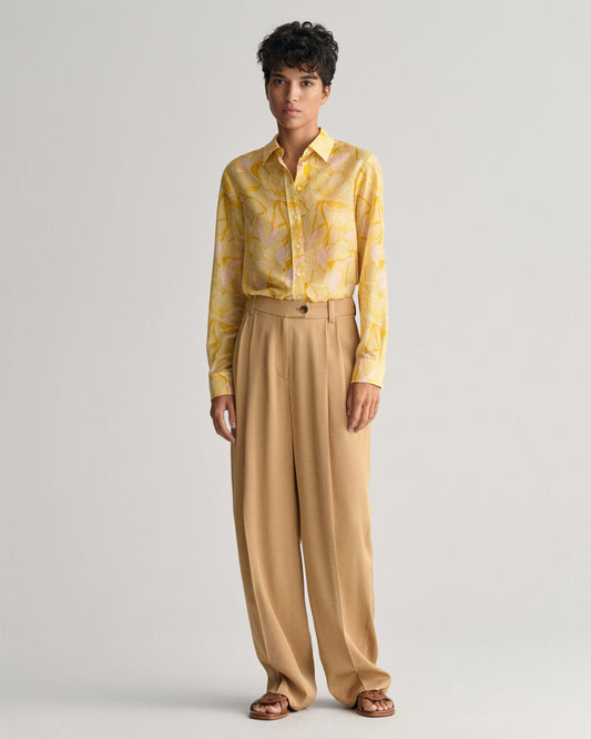 Women's Regular Fit Magnolia Print Cotton Silk Shirt - DUSTY YELLOW