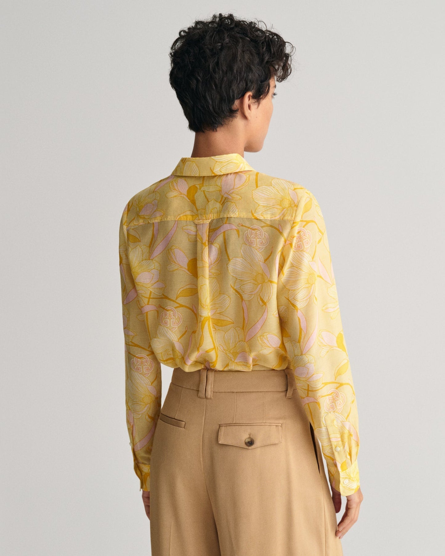 Women's Regular Fit Magnolia Print Cotton Silk Shirt - DUSTY YELLOW