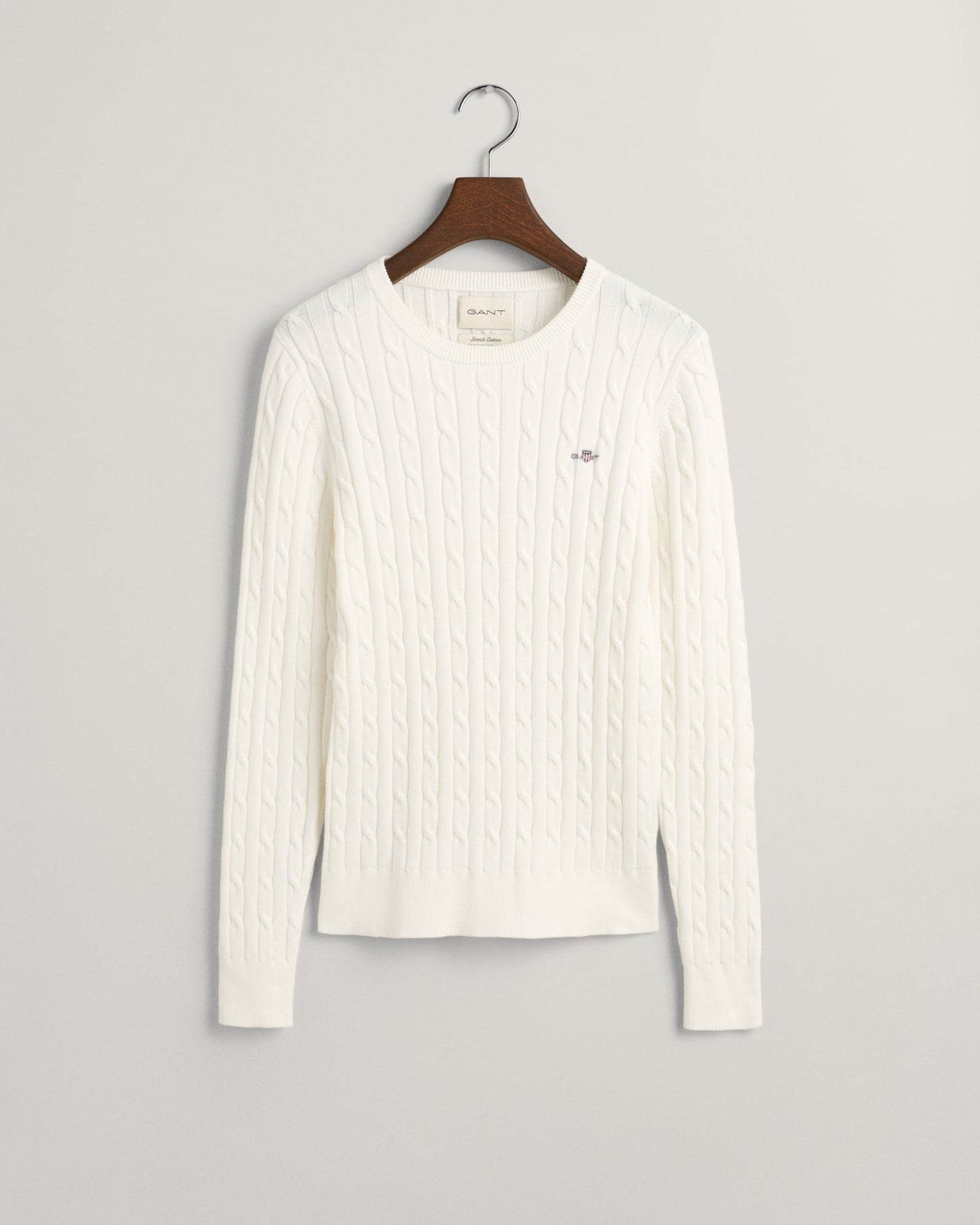 Women's Stretch Cotton Cable Knit Crew Neck Sweater - EGGSHELL