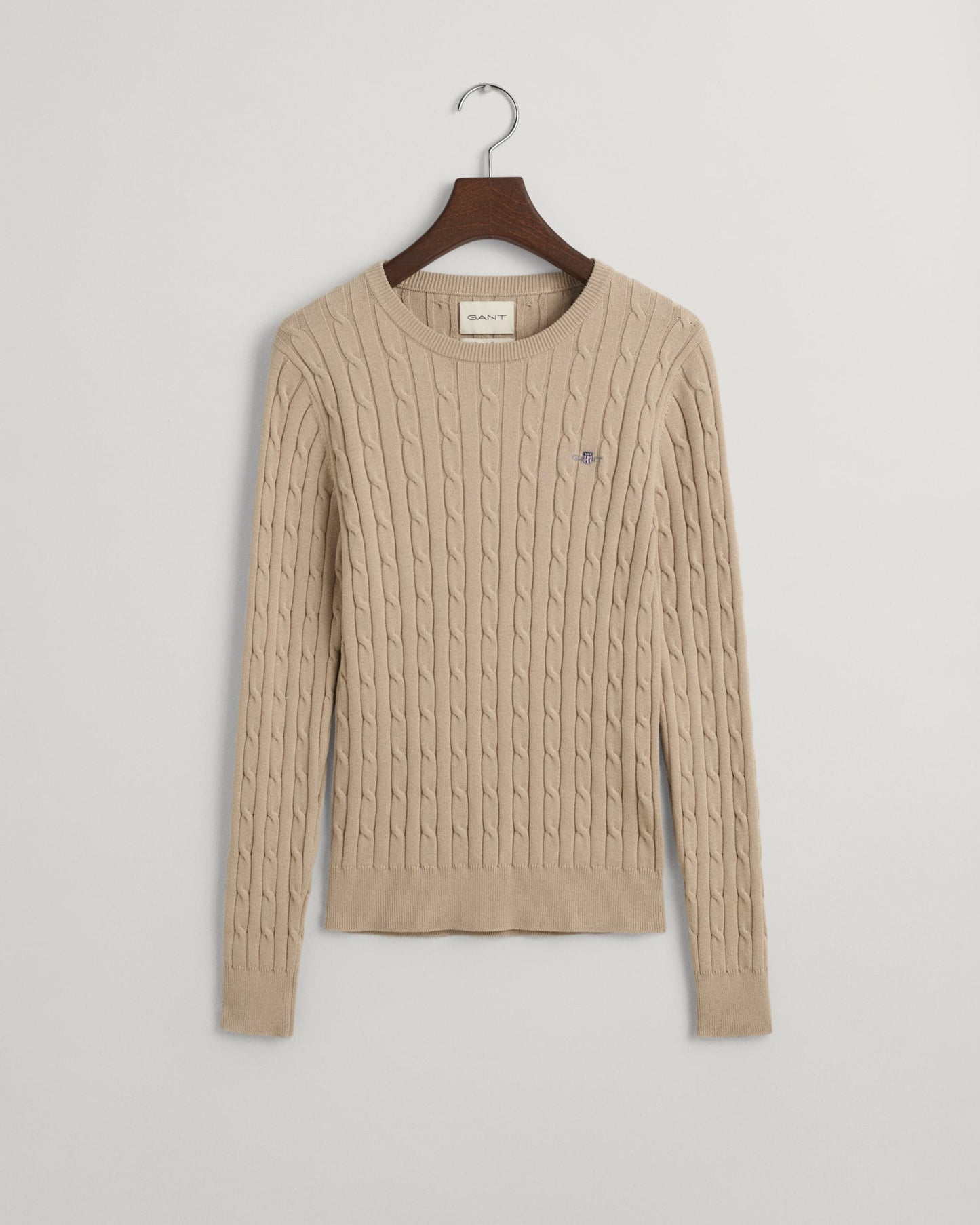 Women's Stretch Cotton Cable Knit Crew Neck Sweater - DRY SAND