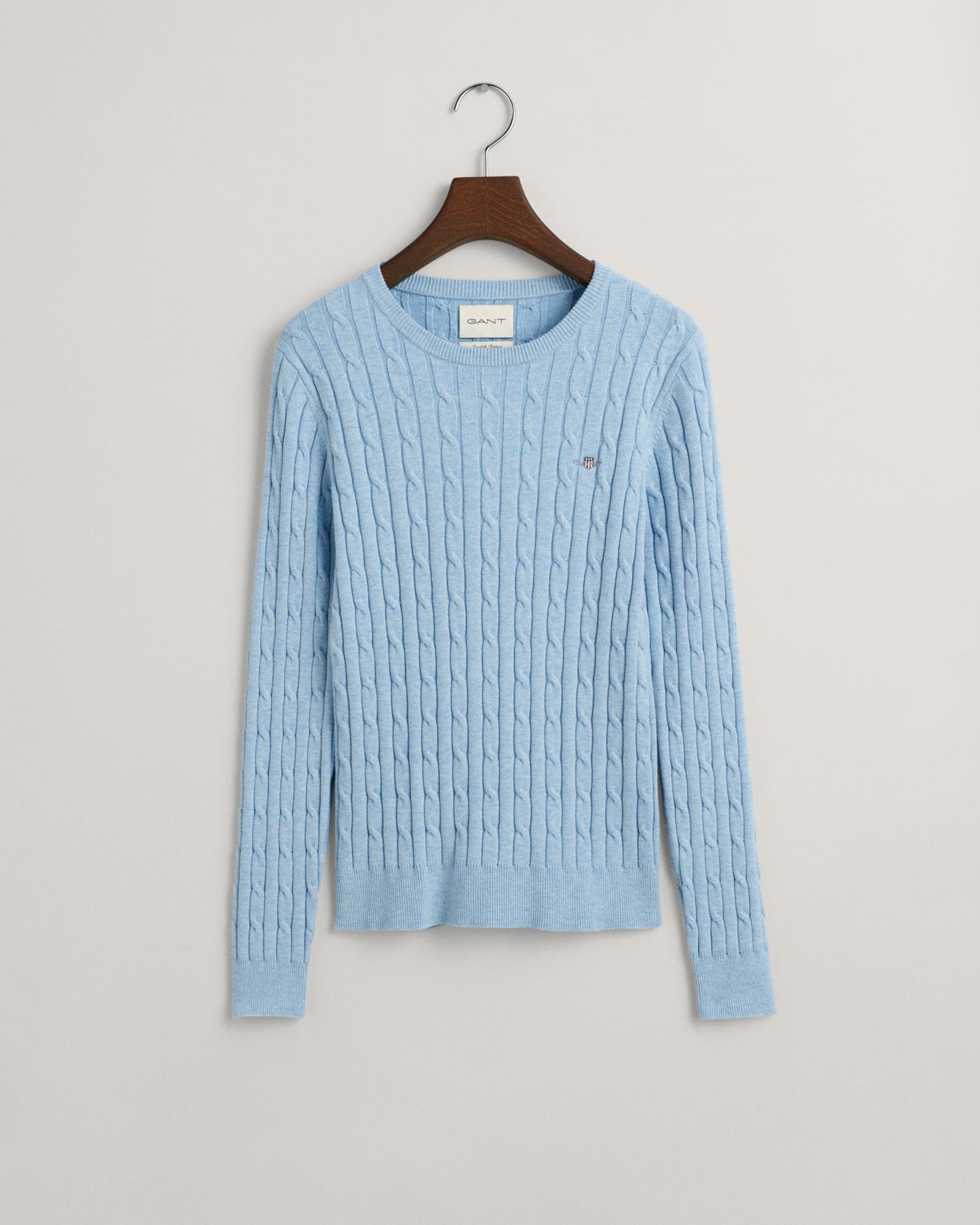 Women's Stretch Cotton Cable Knit Crew Neck Sweater - DOVE BLUE