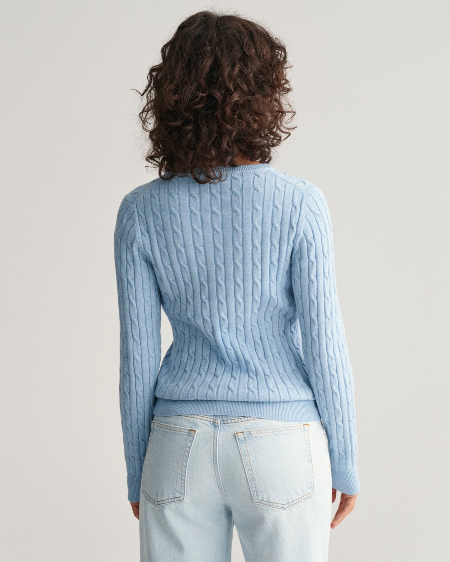 Women's Stretch Cotton Cable Knit Crew Neck Sweater - DOVE BLUE