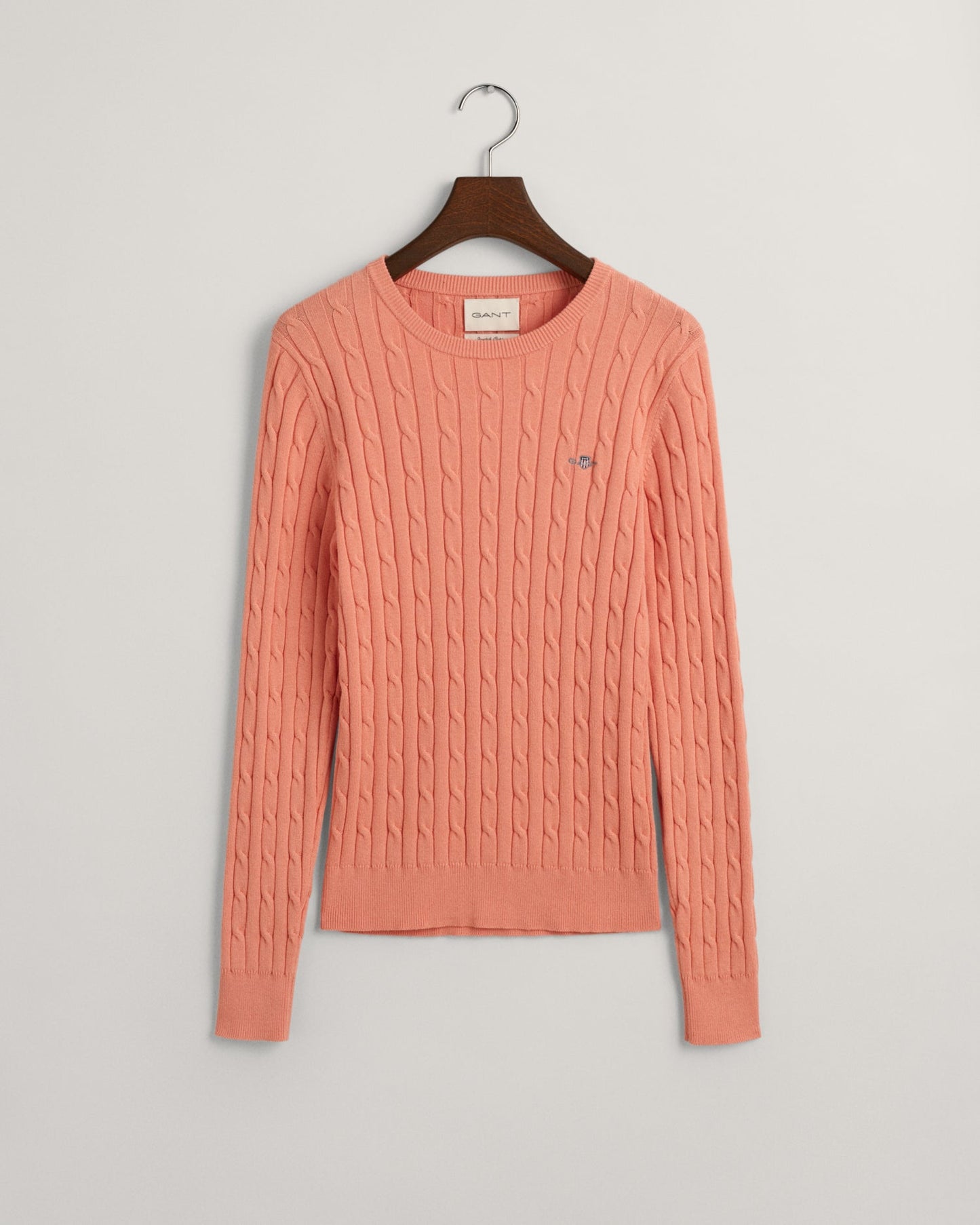 Women's Stretch Cotton Cable Knit Crew Neck Sweater - PEACHY PINK