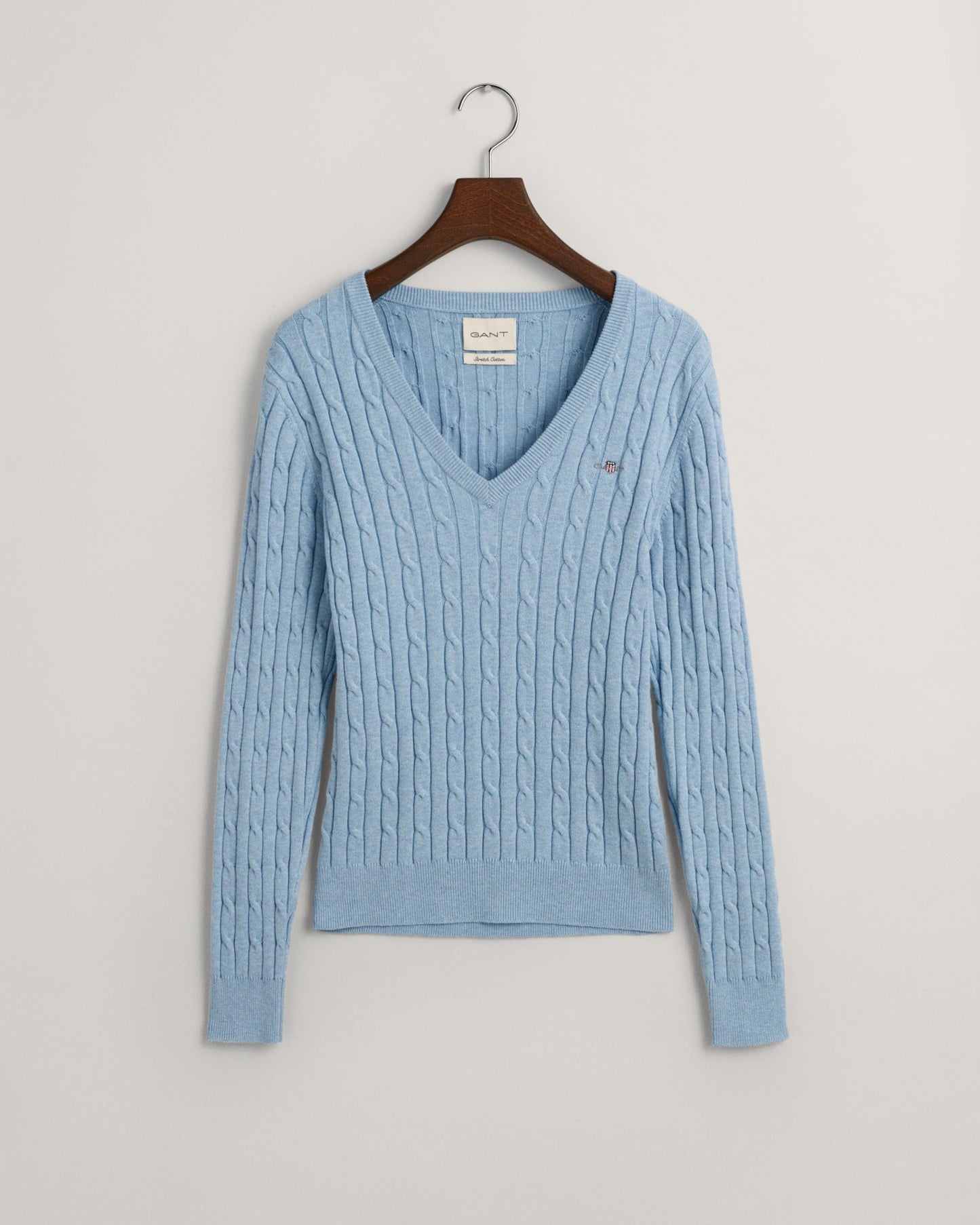 Women's Stretch Cotton Cable Knit V-Neck Sweater - DOVE BLUE