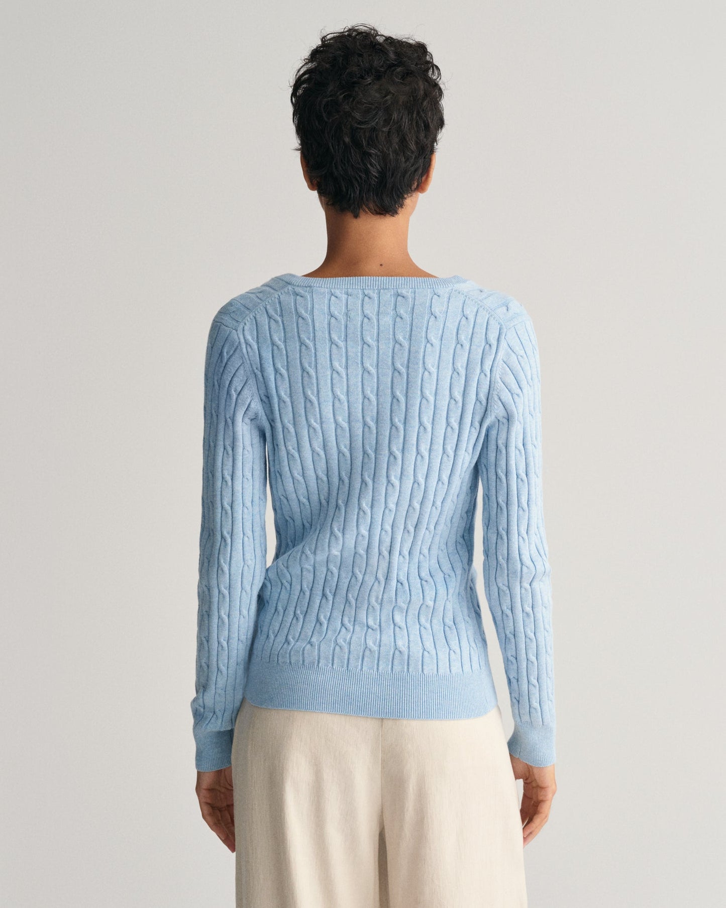 Women's Stretch Cotton Cable Knit V-Neck Sweater - DOVE BLUE